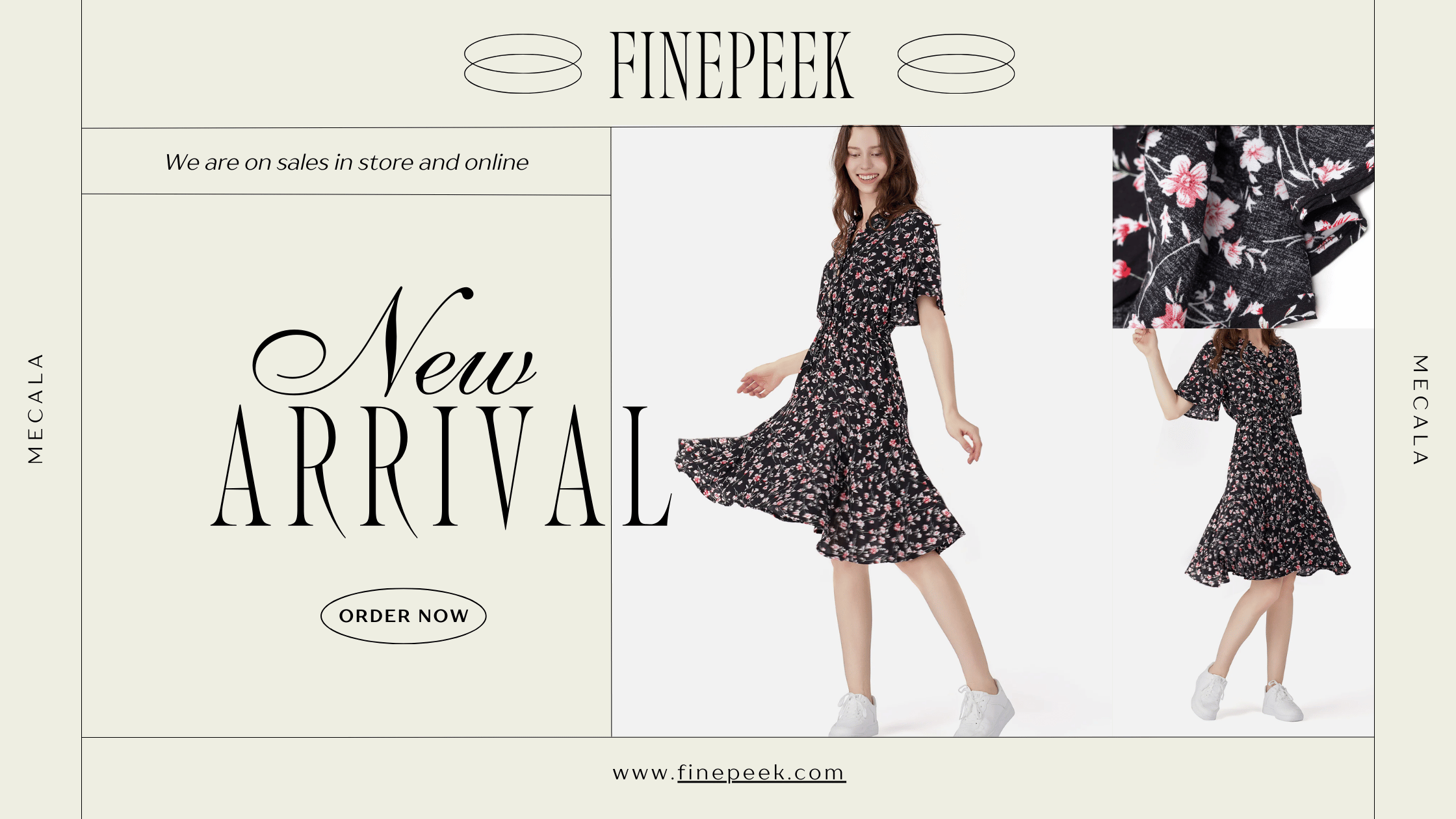 Floral Print Summer Dress – Women's Short Sleeve Drawstring Waist Pleated Dress