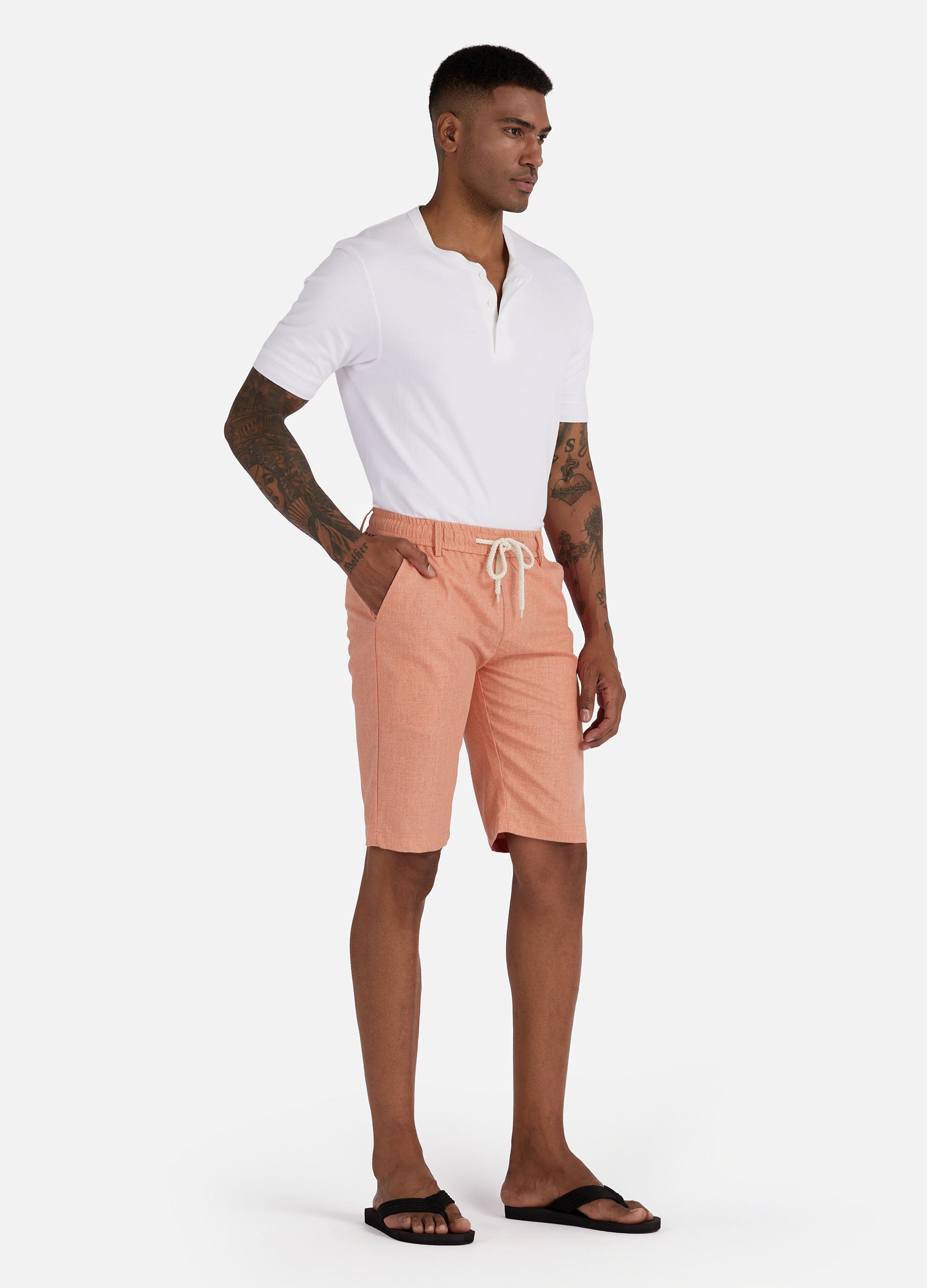 1PA1 Men's Cotton Linen Drawstring Shorts Elastic Waist Summer Beach Shorts(Clearance)