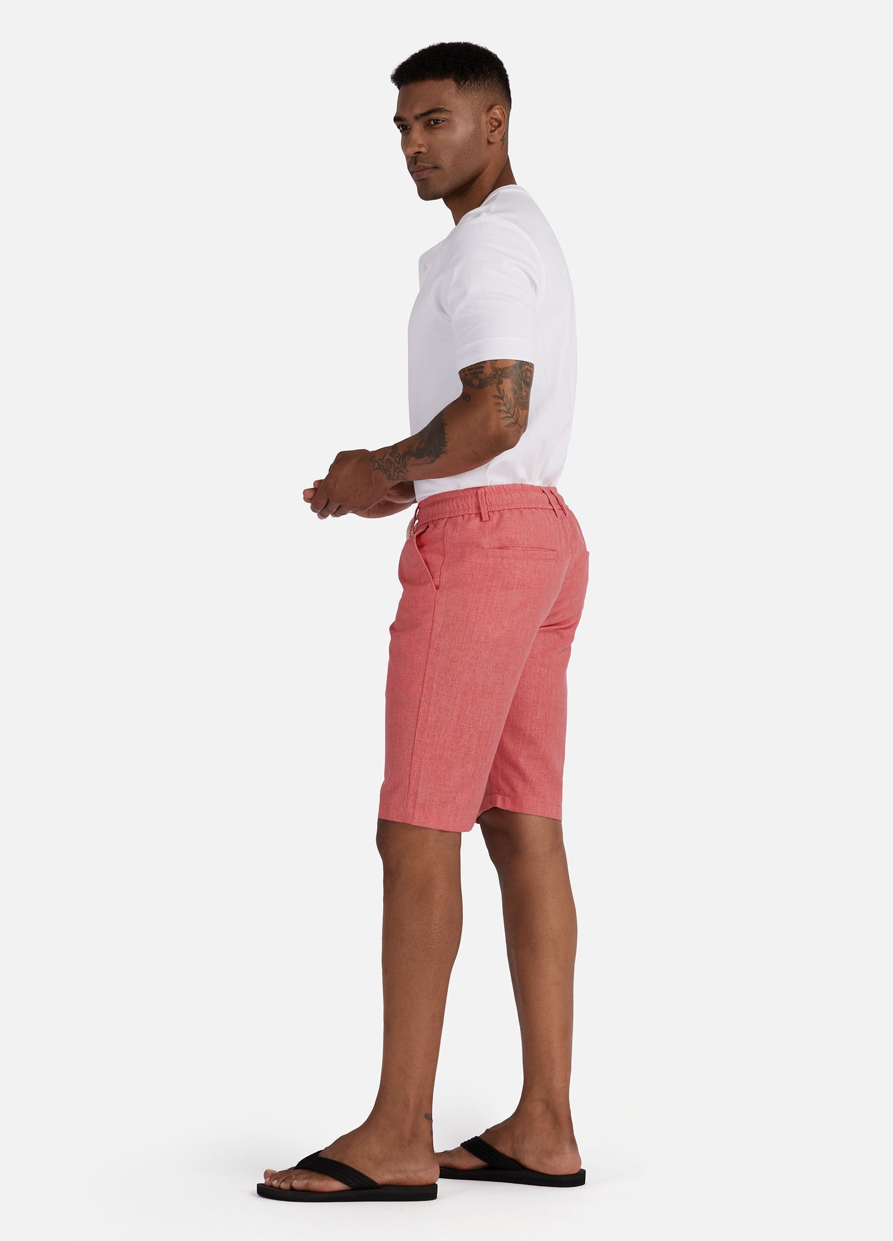 1PA1 Men's Cotton Linen Drawstring Shorts Elastic Waist Summer Beach Shorts(Clearance)