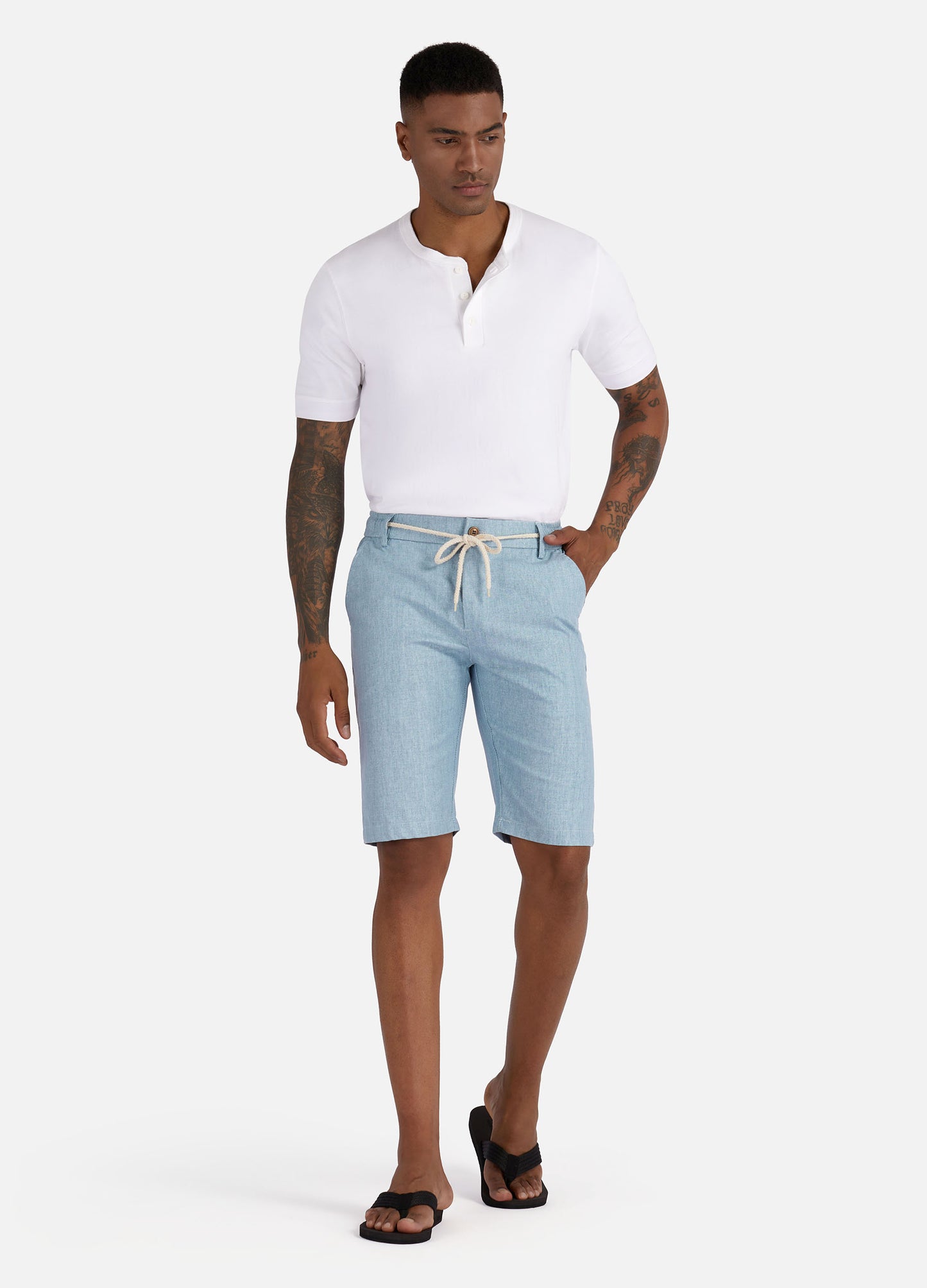 1PA1 Men's Cotton Linen Flat Front Shorts Drawstring Elastic Waist Beach Shorts