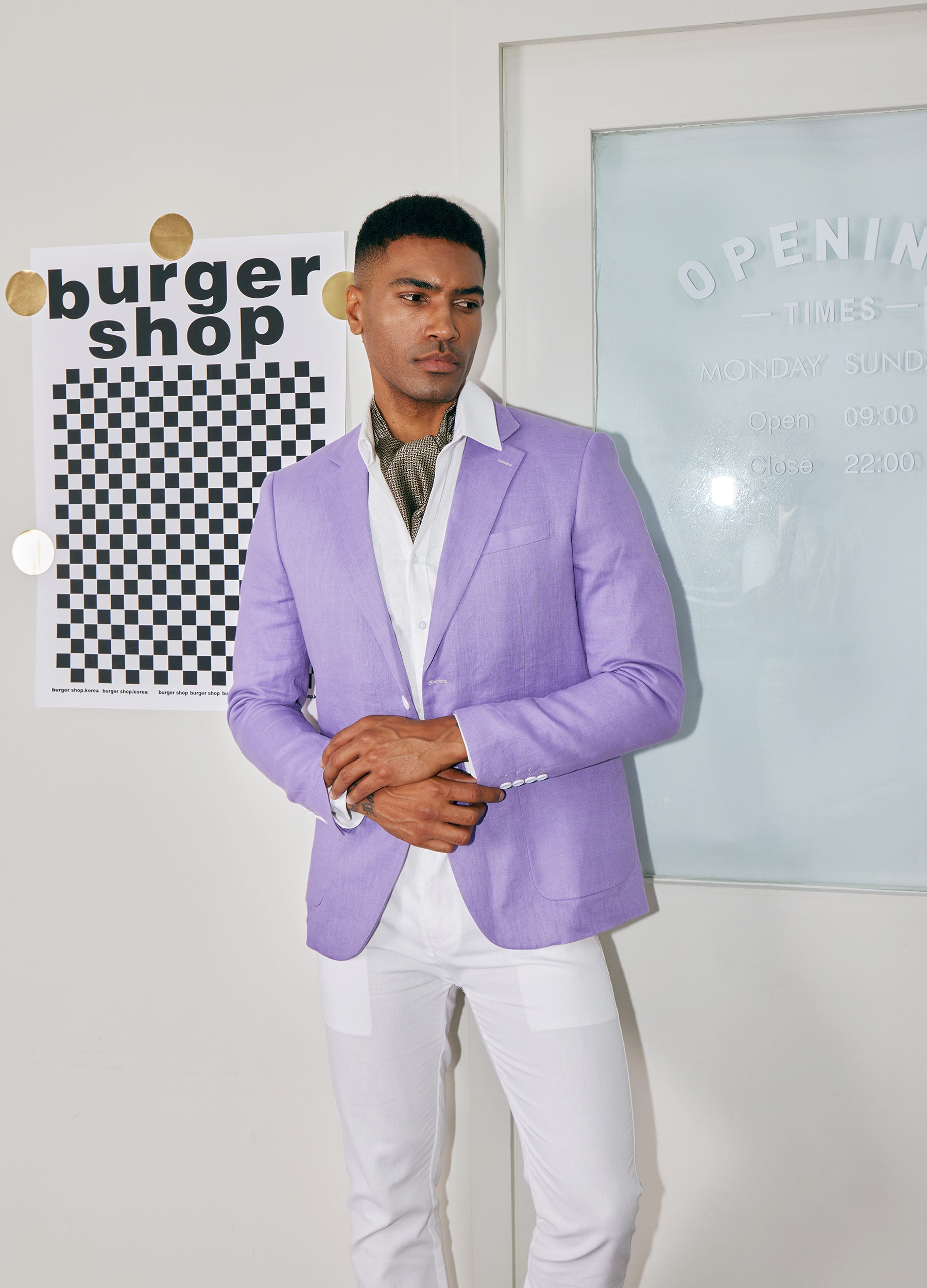 1PA1 Men's Linen Cotton Plain Lapel Two Buttons Suit Blazer