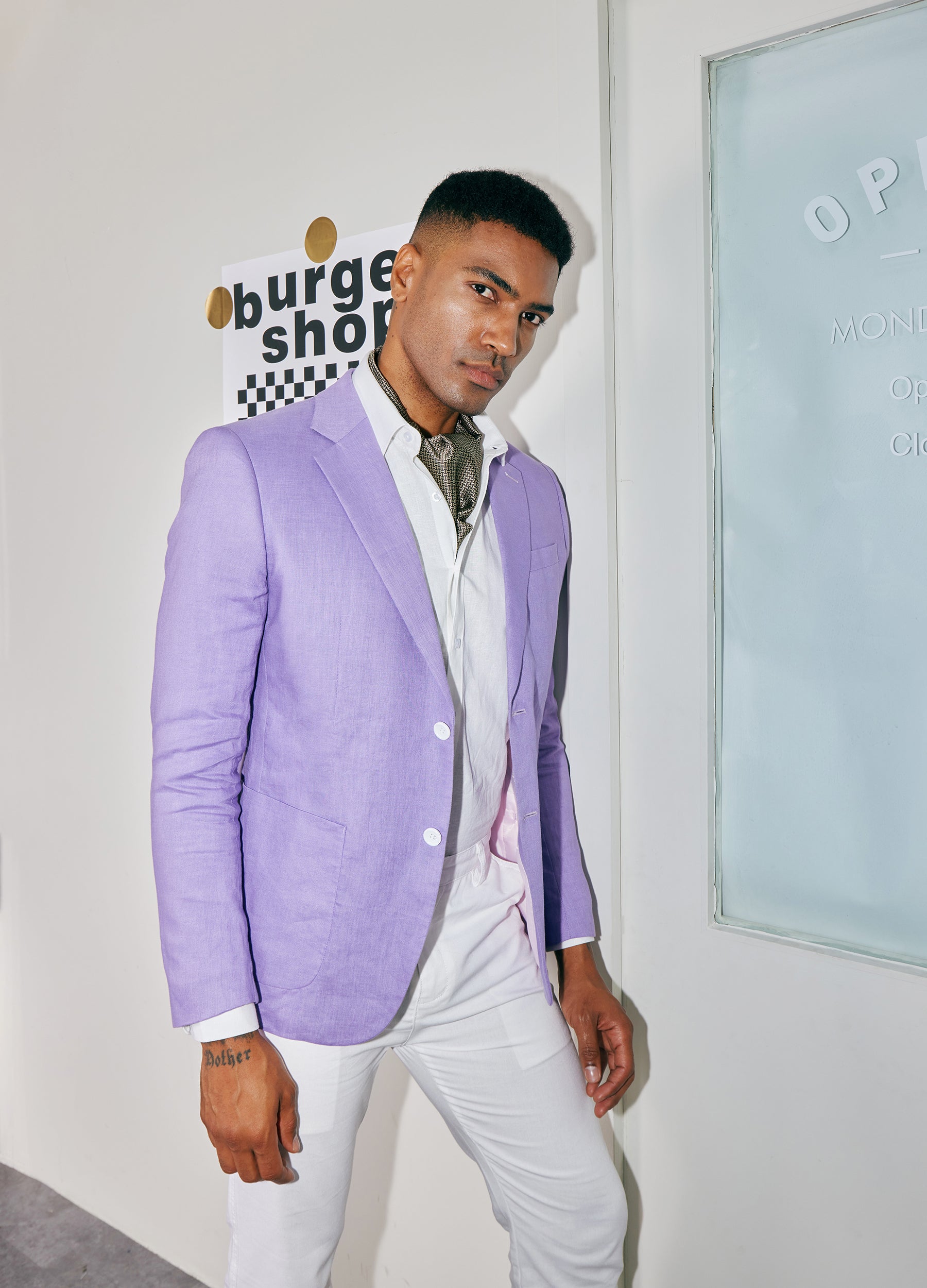 1PA1 Men's Linen Cotton Plain Lapel Two Buttons Suit Blazer