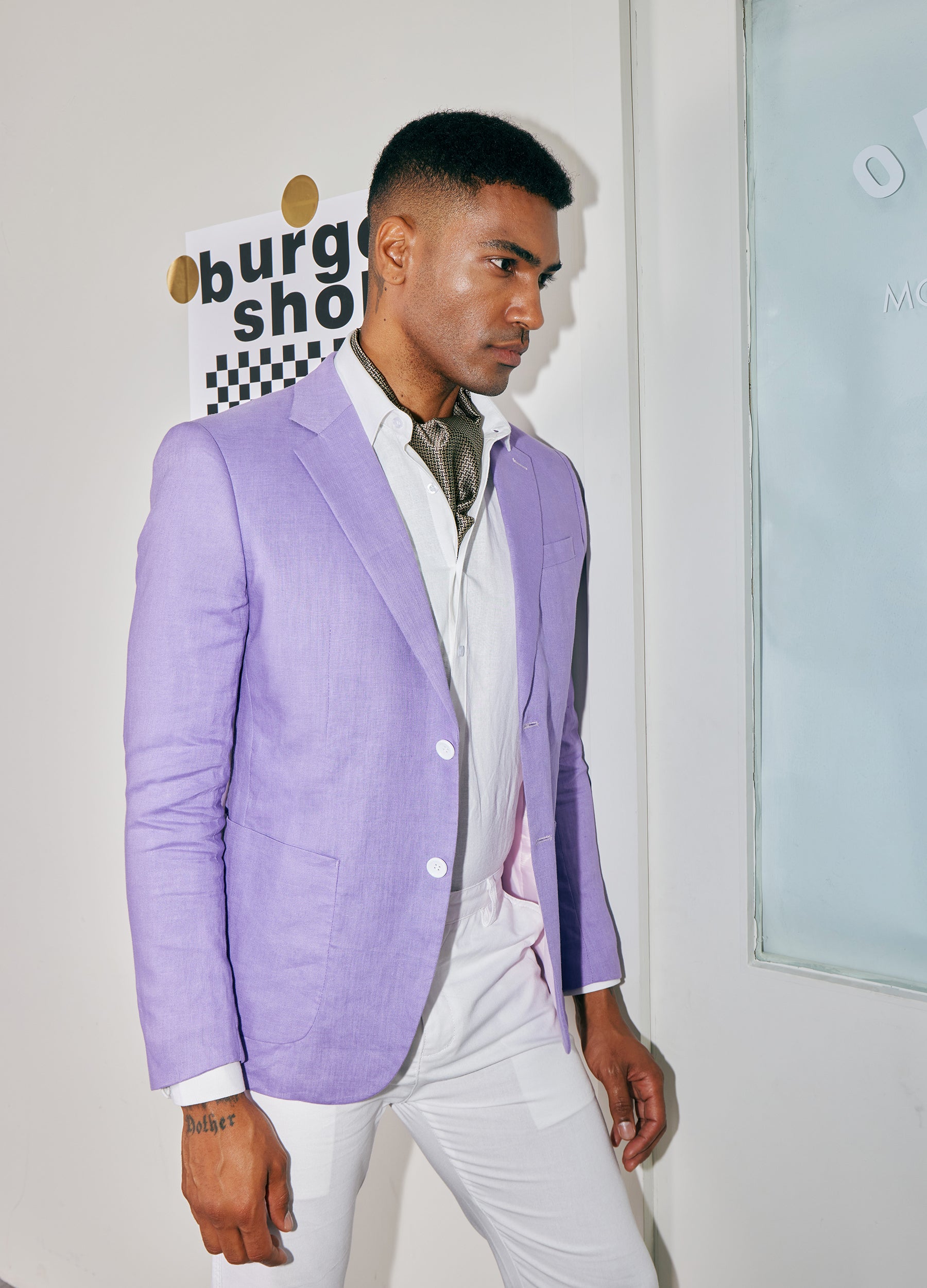 1PA1 Men's Linen Cotton Plain Lapel Two Buttons Suit Blazer