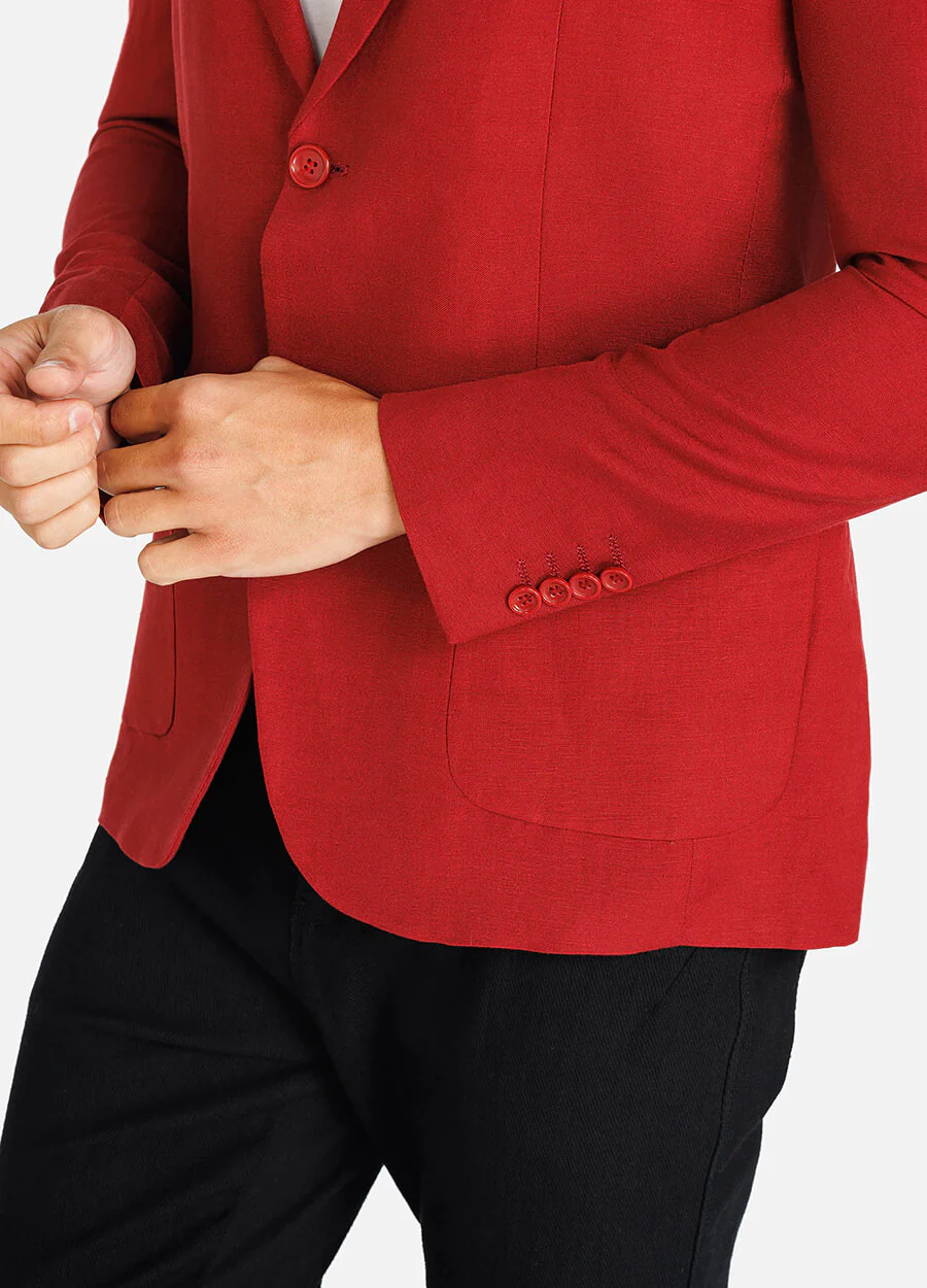 1PA1 Men's Linen Blend Lapel Two-Button Red Blazer