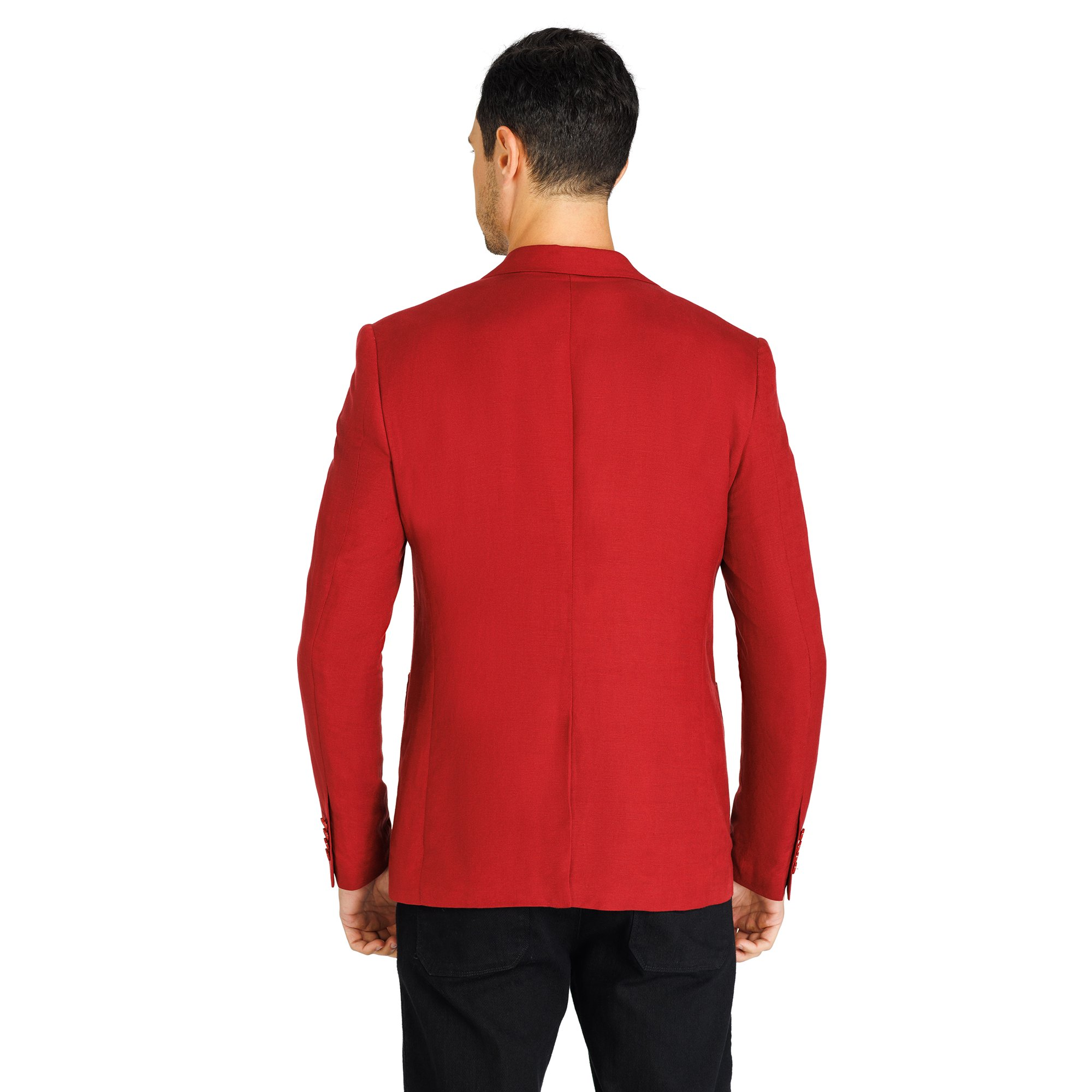1PA1 Men's Linen Blend Lapel Two-Button Red Blazer