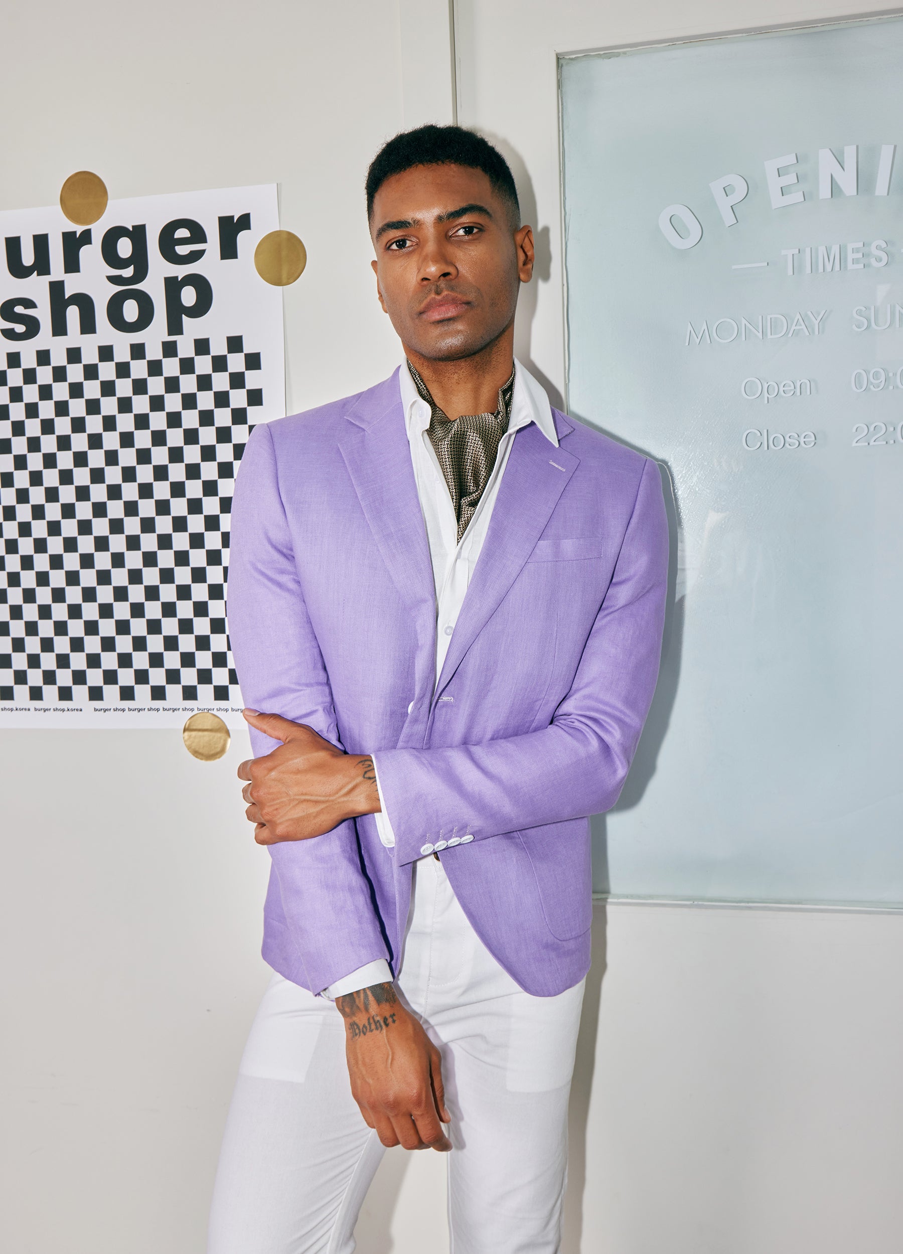 1PA1 Men's Linen Cotton Plain Lapel Two Buttons Suit Blazer