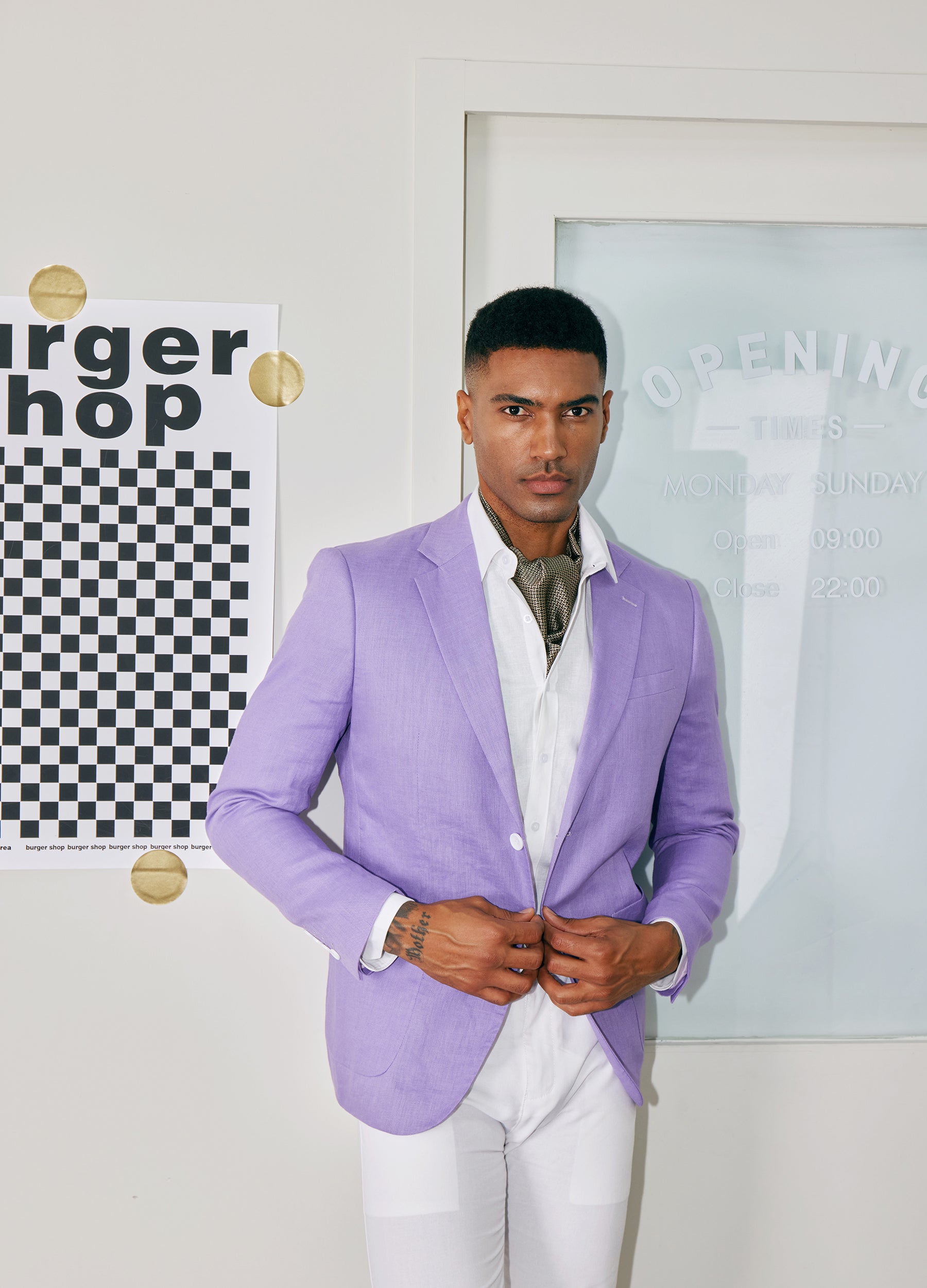 1PA1 Men's Linen Cotton Plain Lapel Two Buttons Suit Blazer