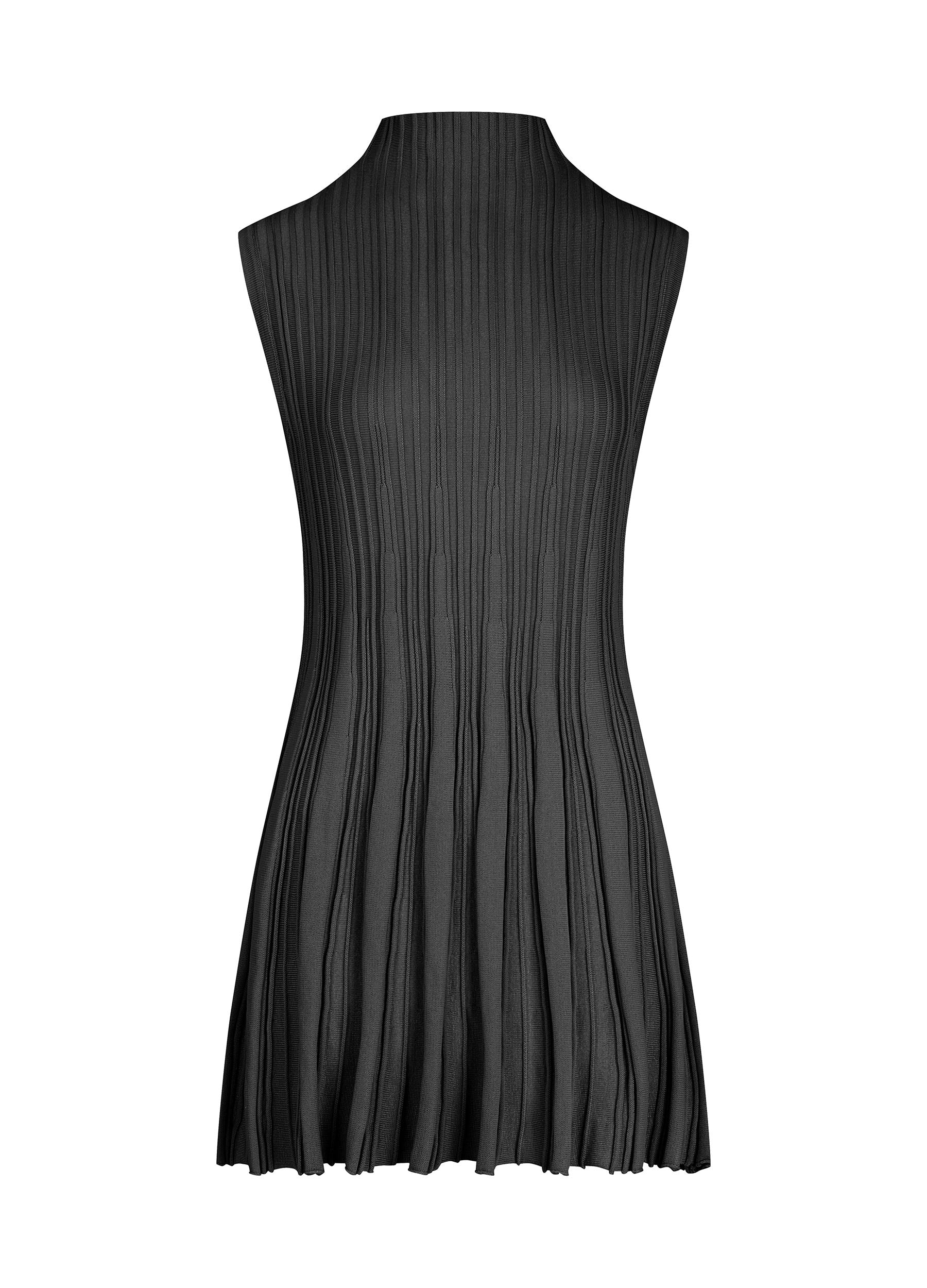 MECALA Women's Black Knit Dress Sleeveless Pleated Mini Dress
