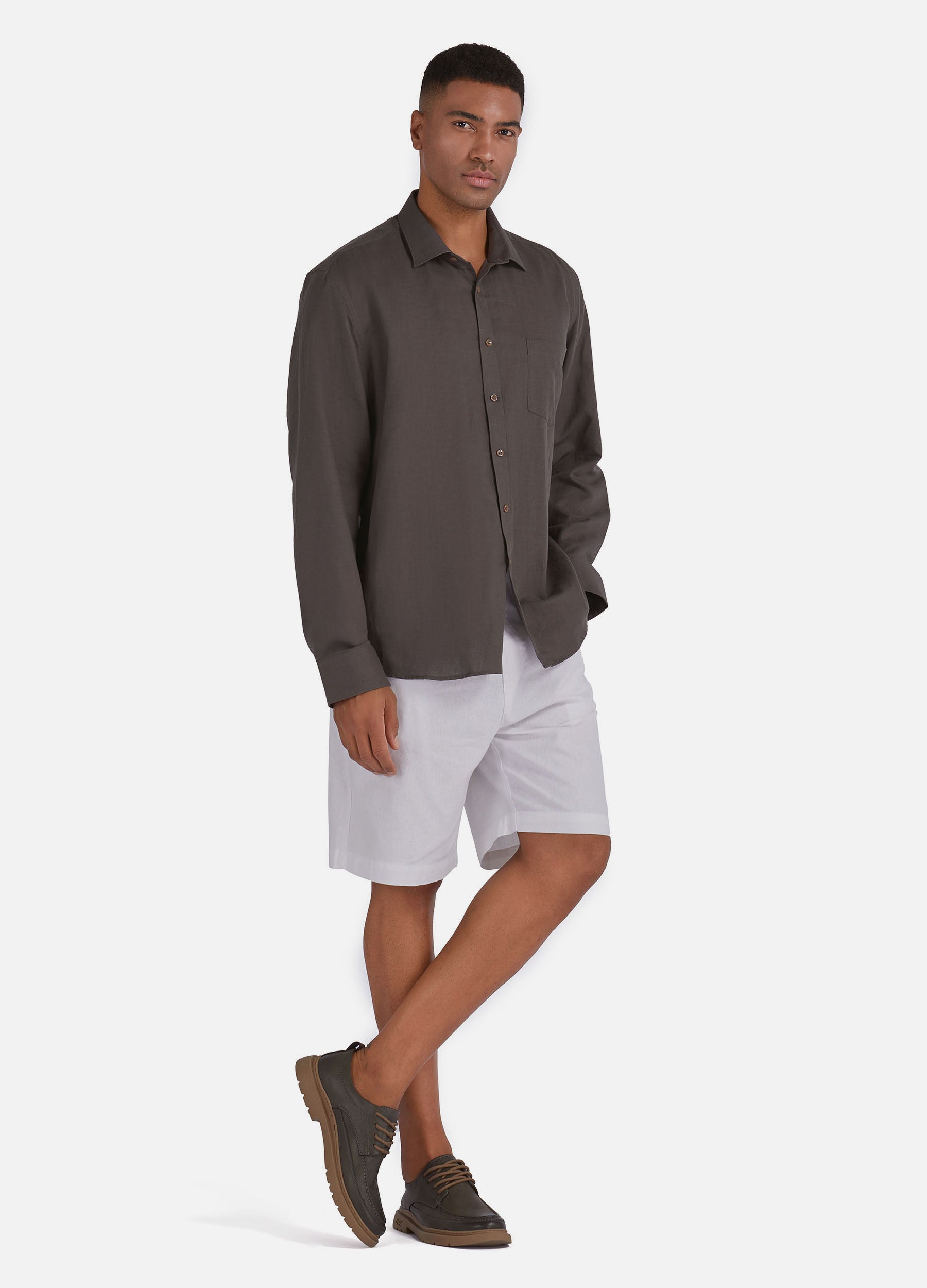 1PA1 Men's 100% Linen Dress Shirts Button Down Plain Casual Shirts