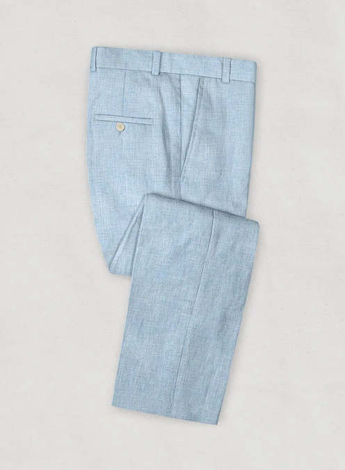 Light Blue Men Linen Suit Pants