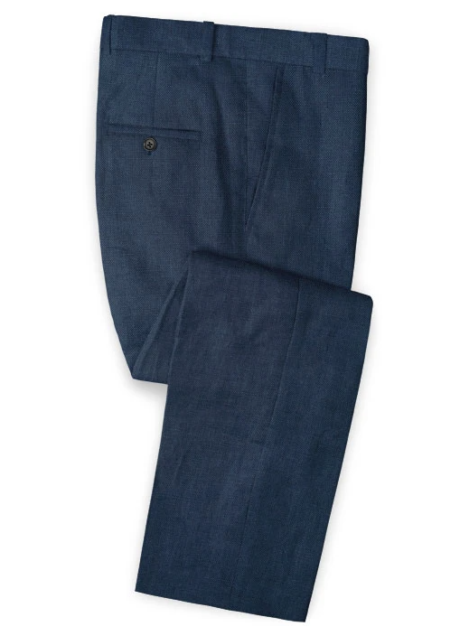 Dark Blue Men Linen Suit Pants