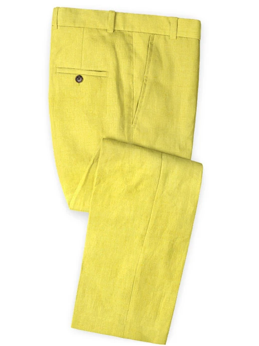 men's yellow linen suit pants
