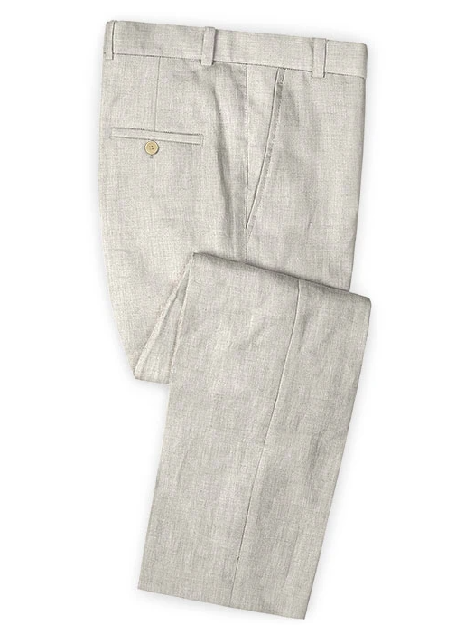 Beige linen suit pants for men