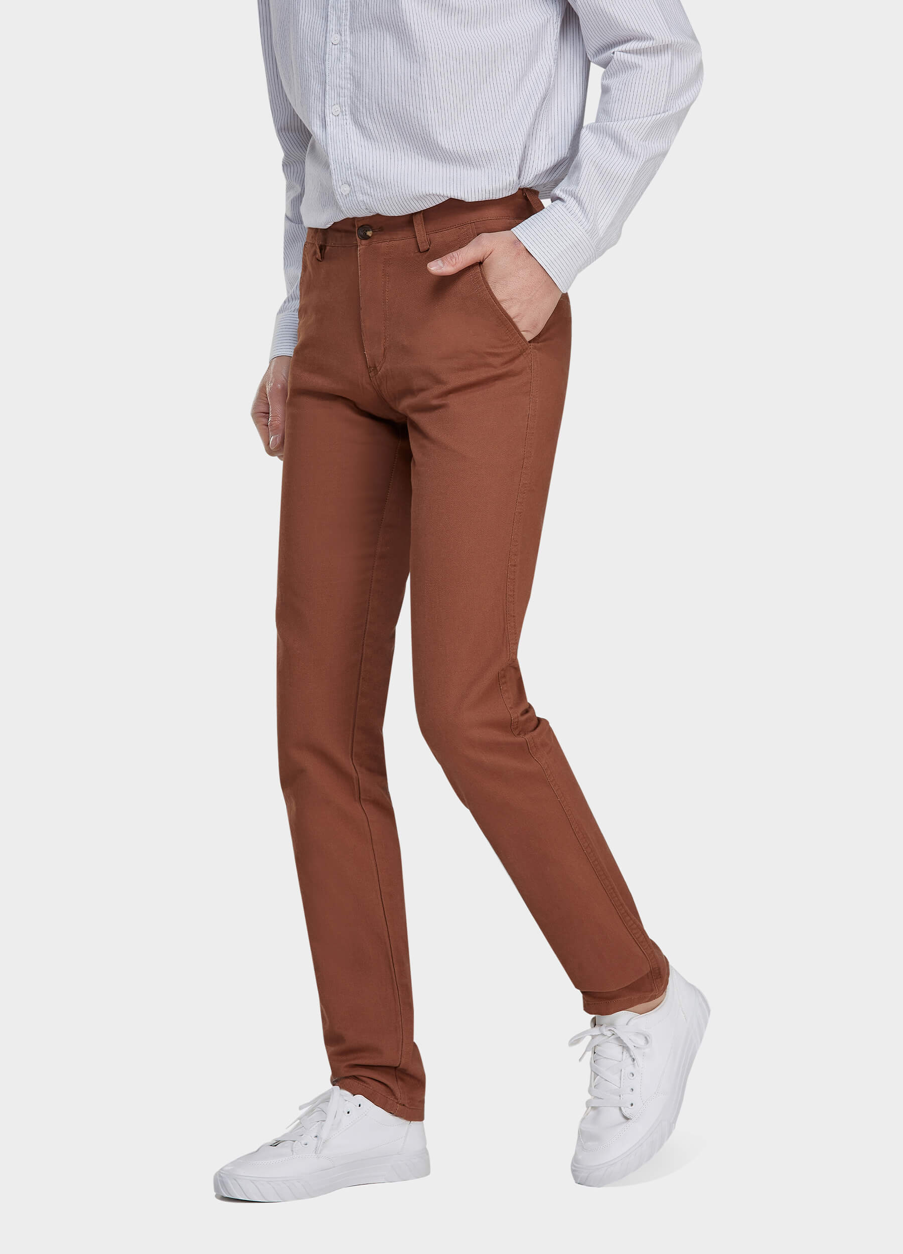 1PA1 Men's Fall Straight Leg Zip Fly Button Closure Slant Pocket Casual Trousers-Brown