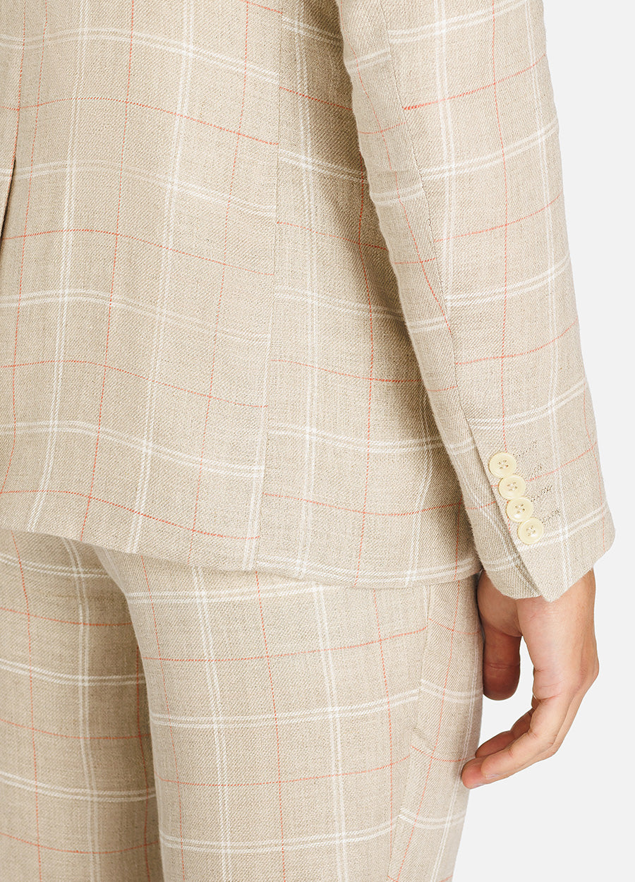 khaki plaid linen suit for men