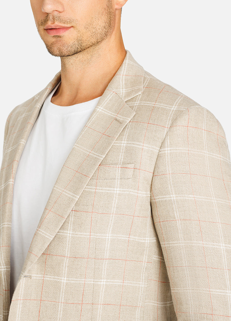 khaki plaid linen suit for men
