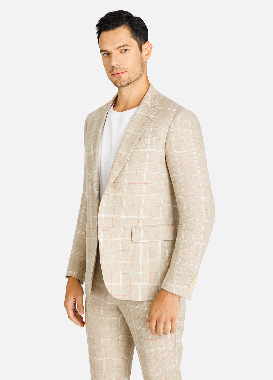 khaki plaid linen suit for men