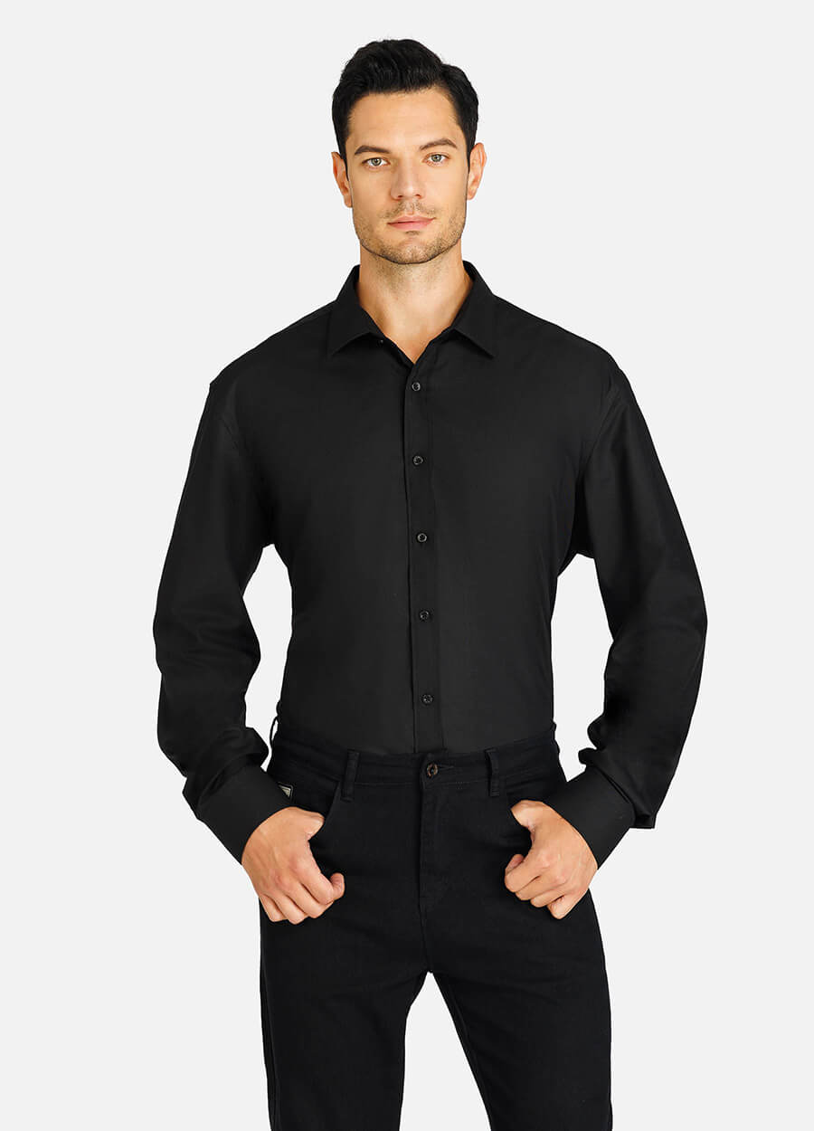 Men's Stand Collar Black Shirt