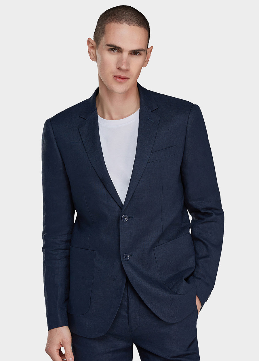 Dark Blue Men Linen Suit