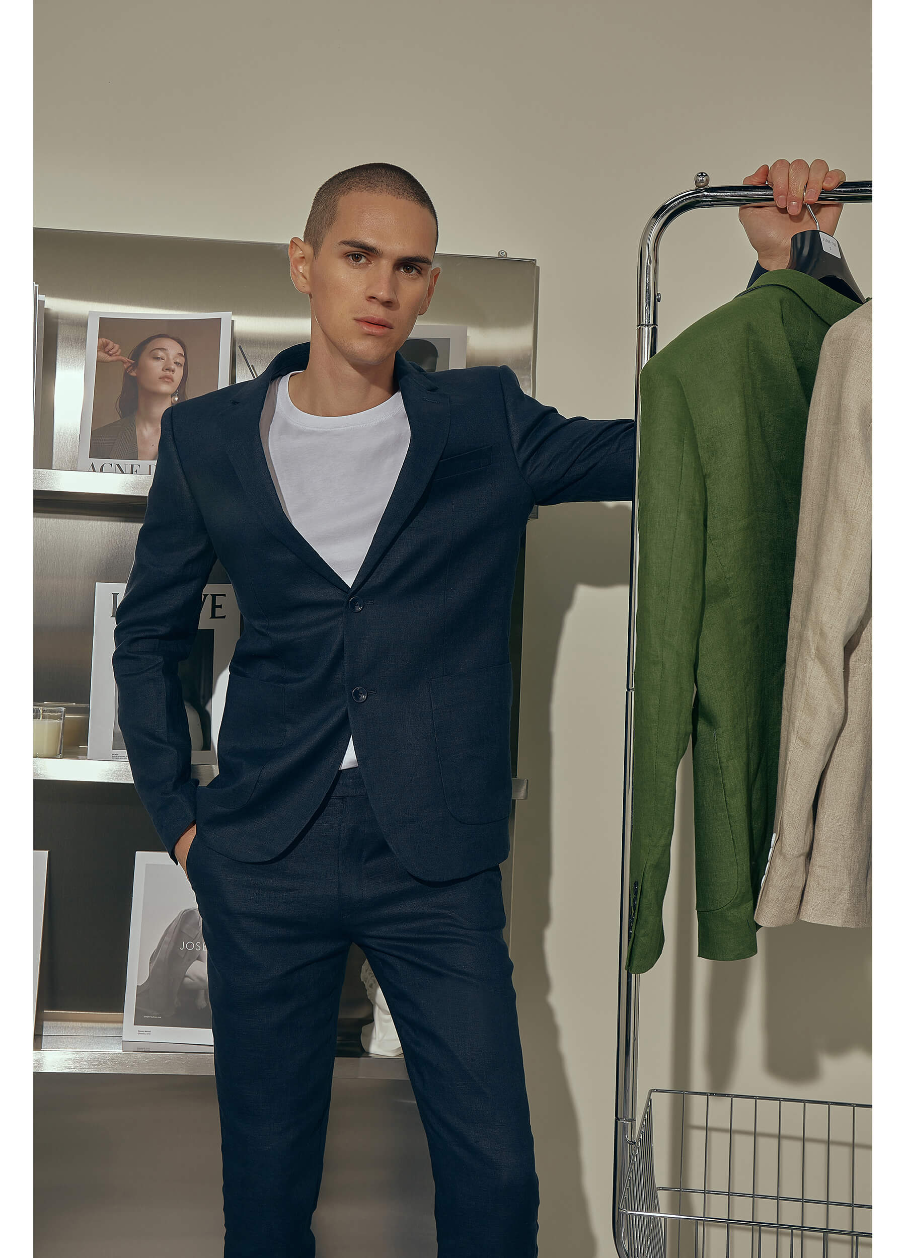 Dark Blue Linen Suit for Men