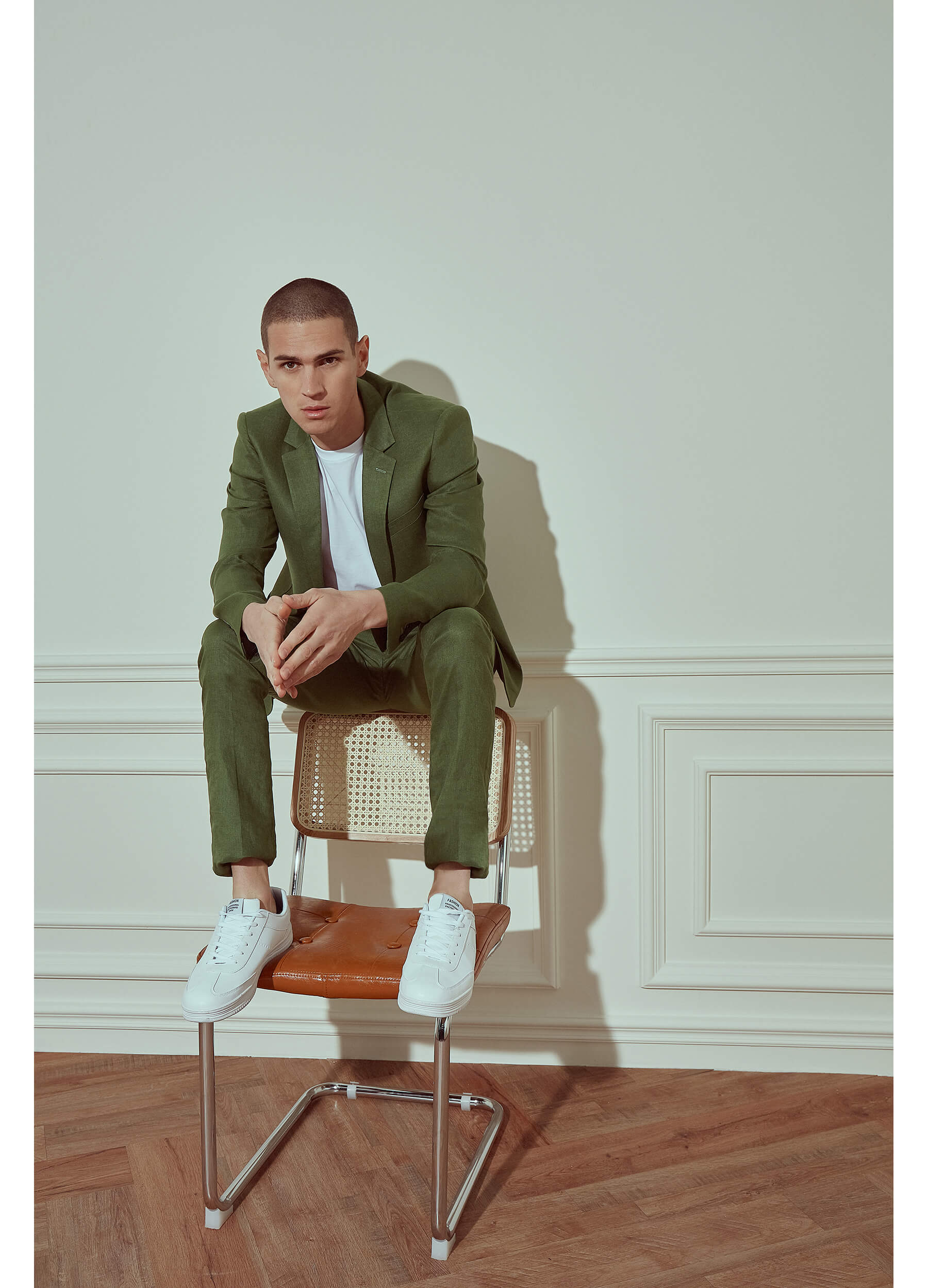 Olive green linen suit