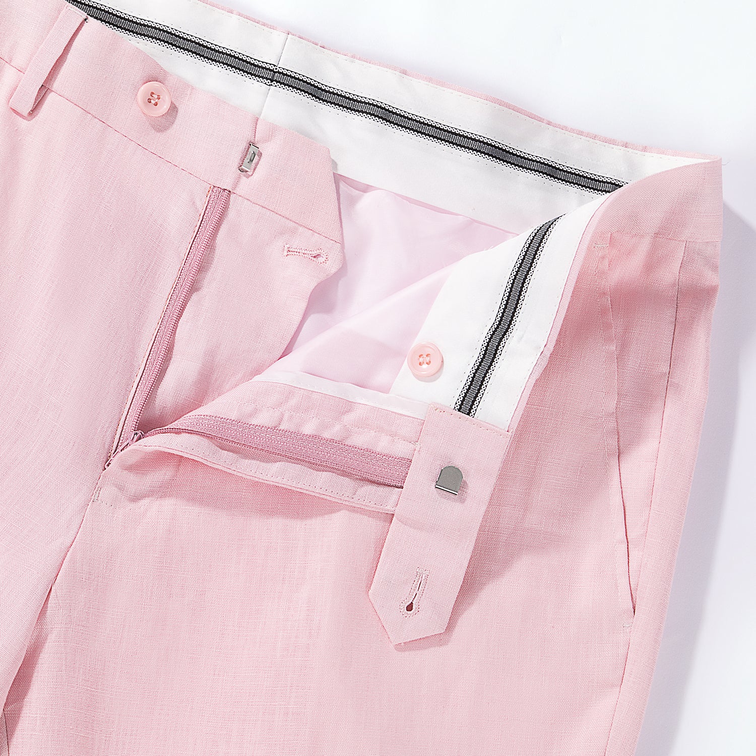 1PA1 Men's 100% Linen Pink Jacket Trousers 2-Pieces Suit Set