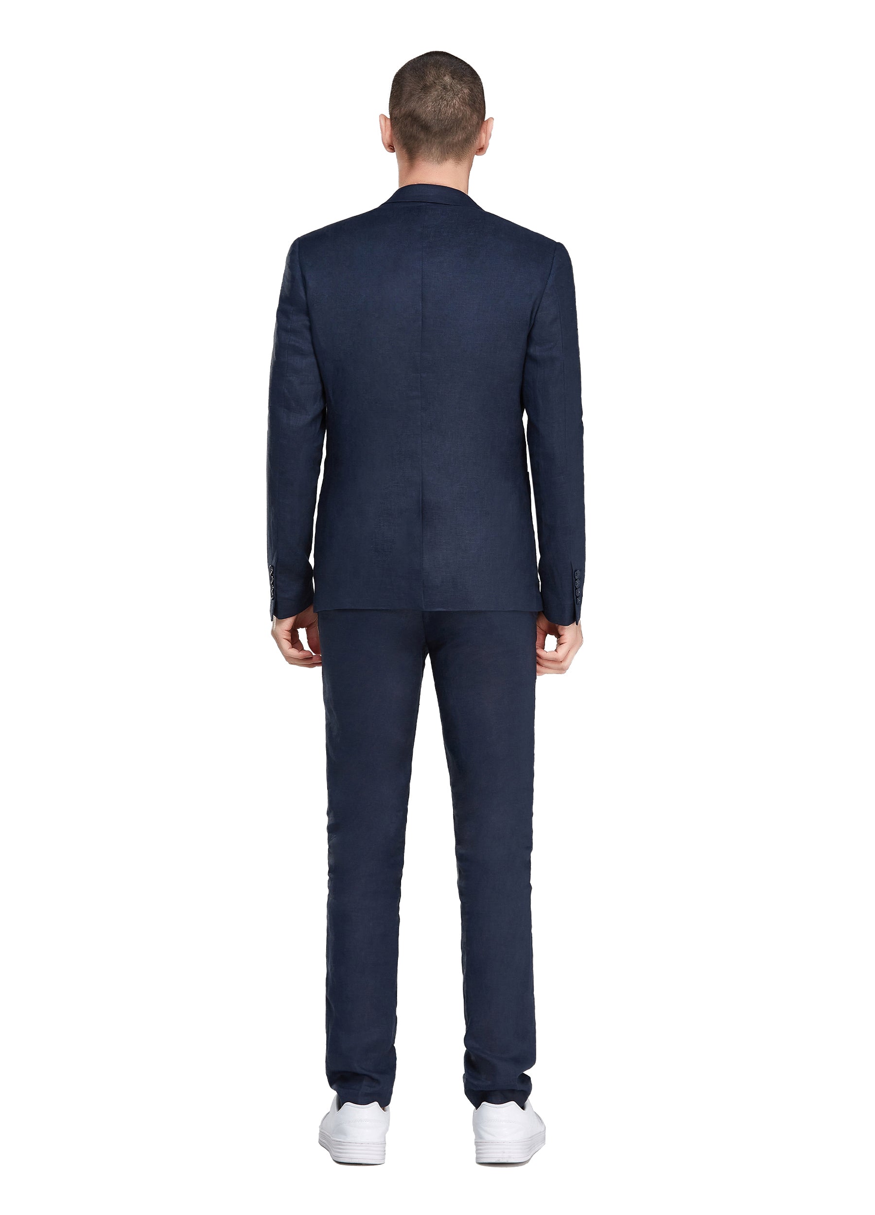 1PA1 Men's 100% Linen Navy Blue Jacket Trousers 2-Pieces Suit Set