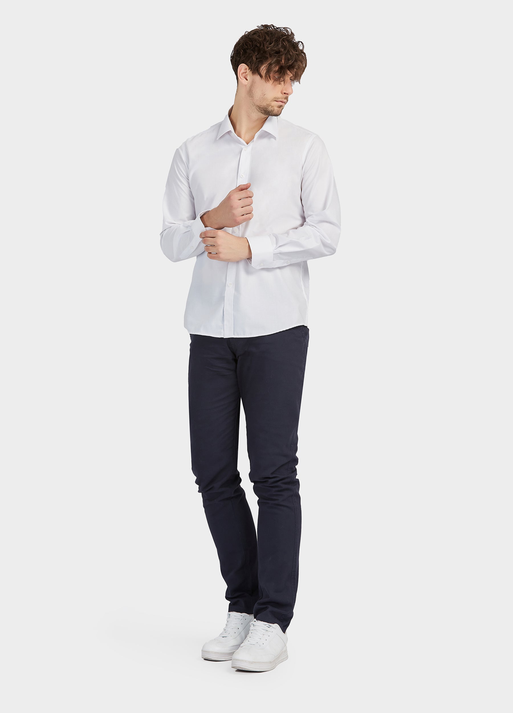 1PA1 Men's Dress Shirt Stand Collar Button Plain One Piece Shirt