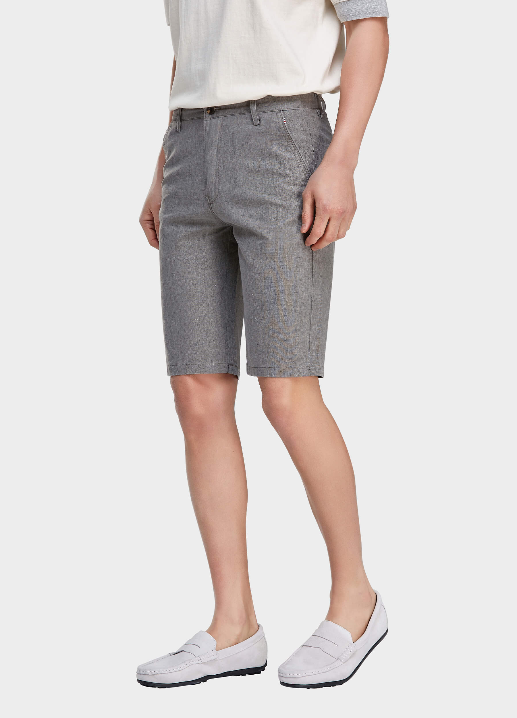 Men's Casual Solid Zipper Fly Button Walk Shorts with Slant Pockets-Grey