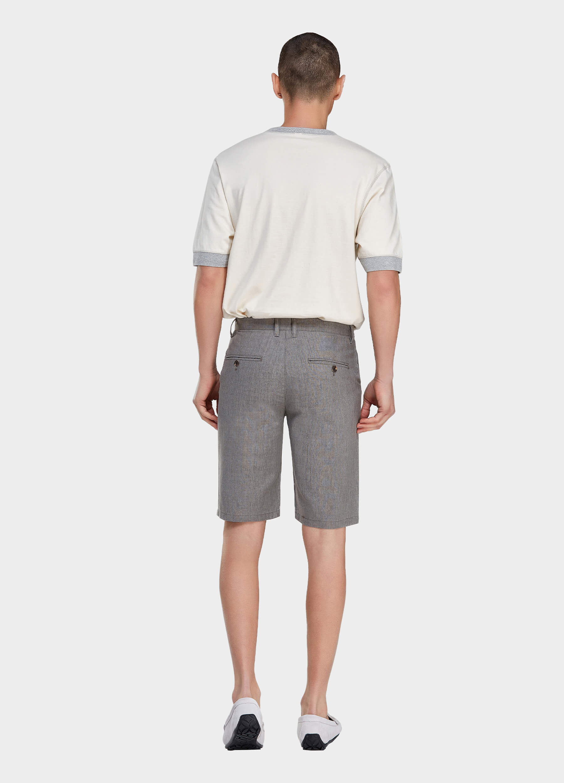 Men's Casual Solid Zipper Fly Button Walk Shorts with Slant Pockets-Grey back view