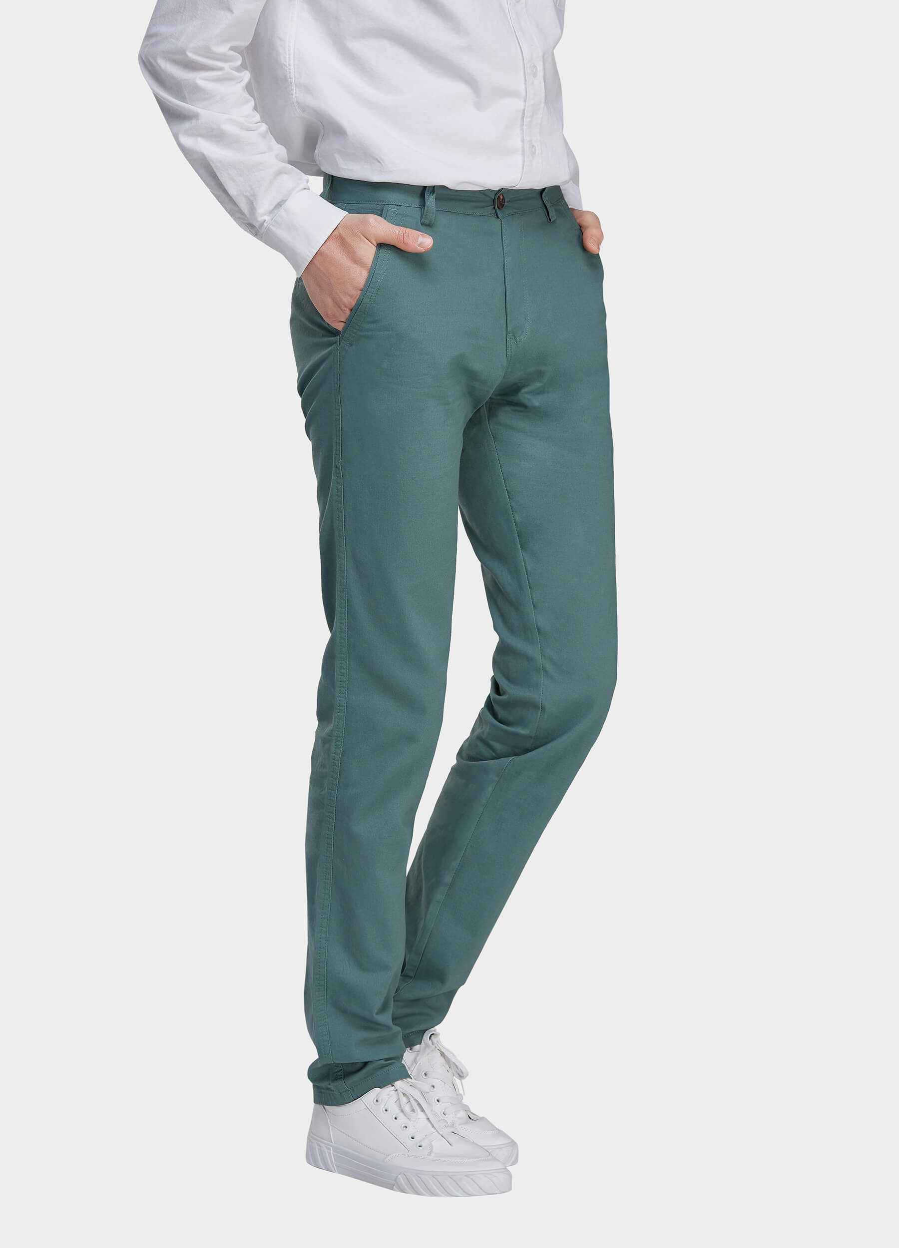 Men's Fall Straight Leg Zip Fly Button Closure Slant Pocket Casual Trousers-Matcha