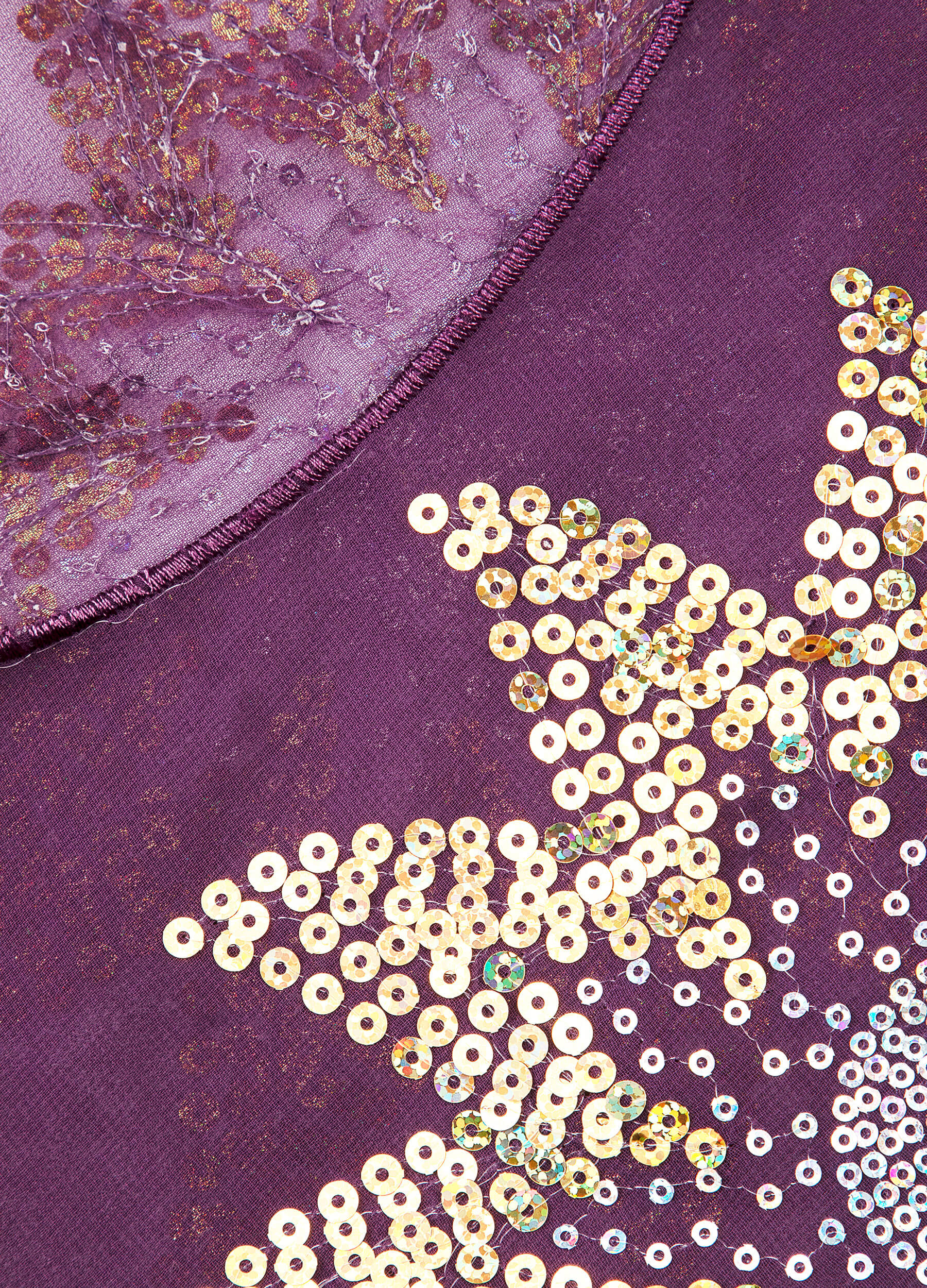 Women's Round Neck Half Sleeve Floral Sequin Glitter Kaftan-Purple