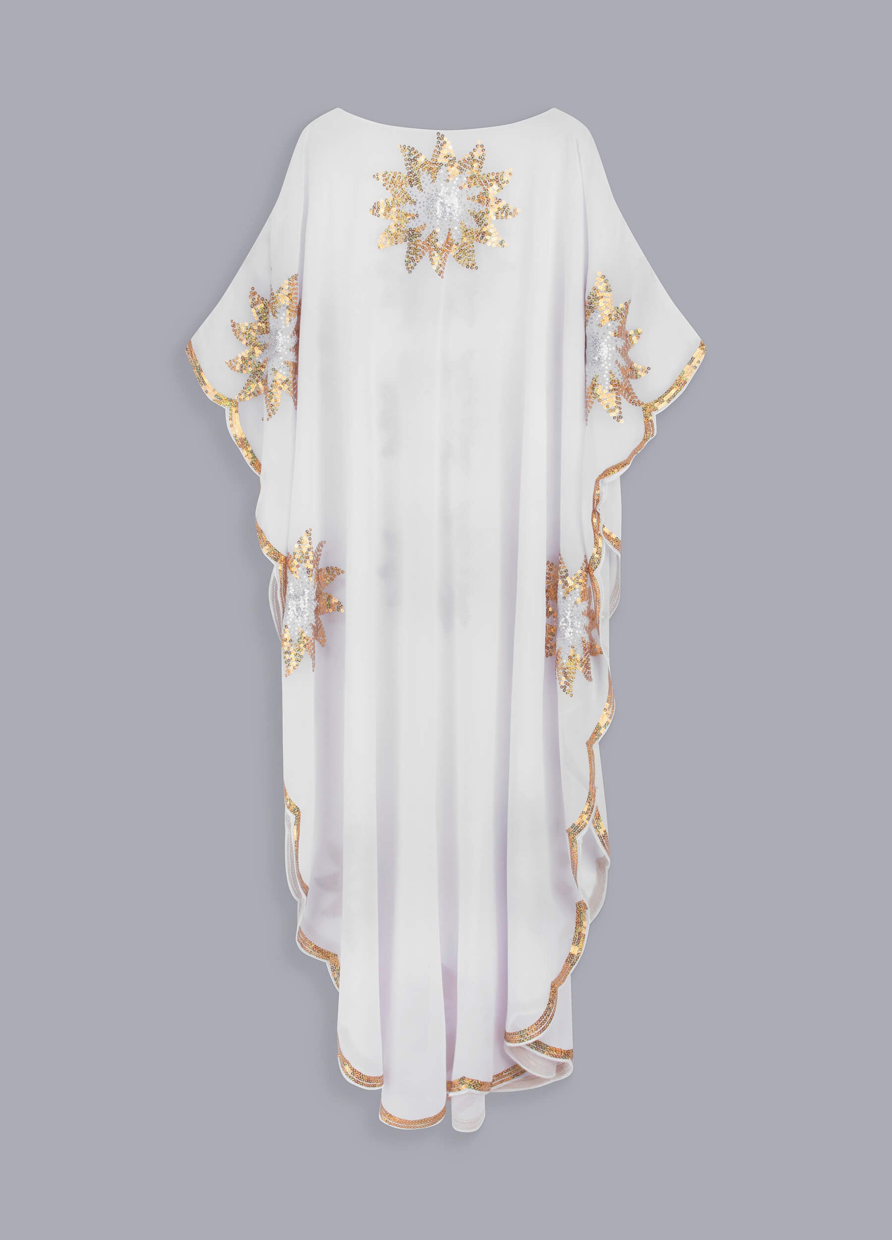 Women's Round Neck Half Sleeve Floral Sequin Glitter Kaftan-White back view
