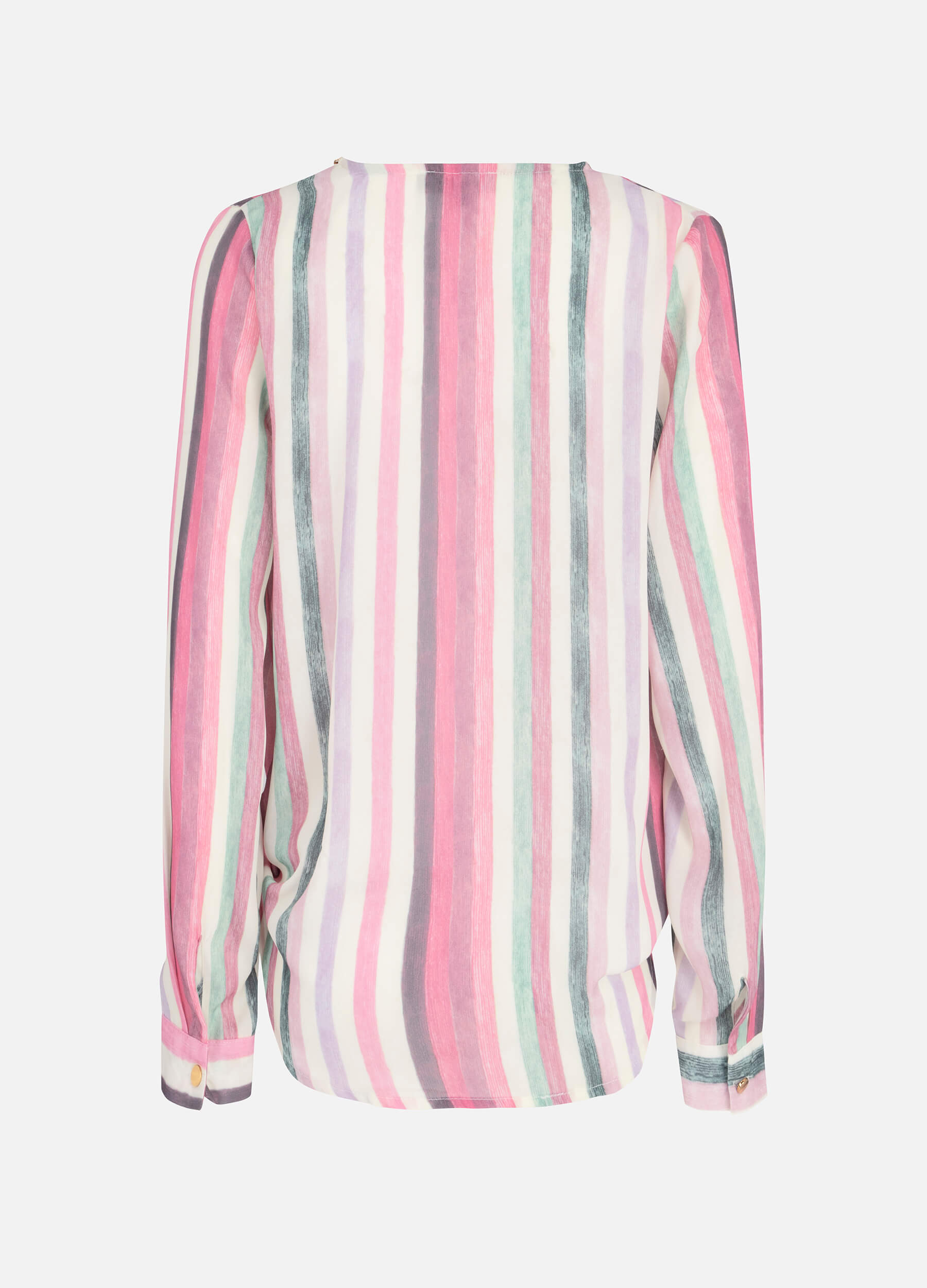 MECALA Women's Vertical Stripe Warp Long Sleeve Top With Necklace-Pink back view