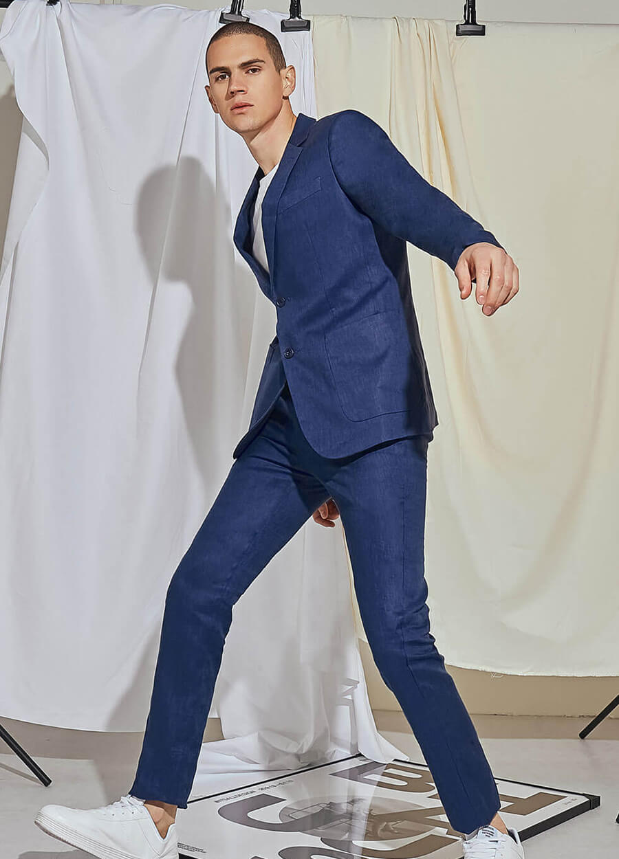 blue linen suit for men