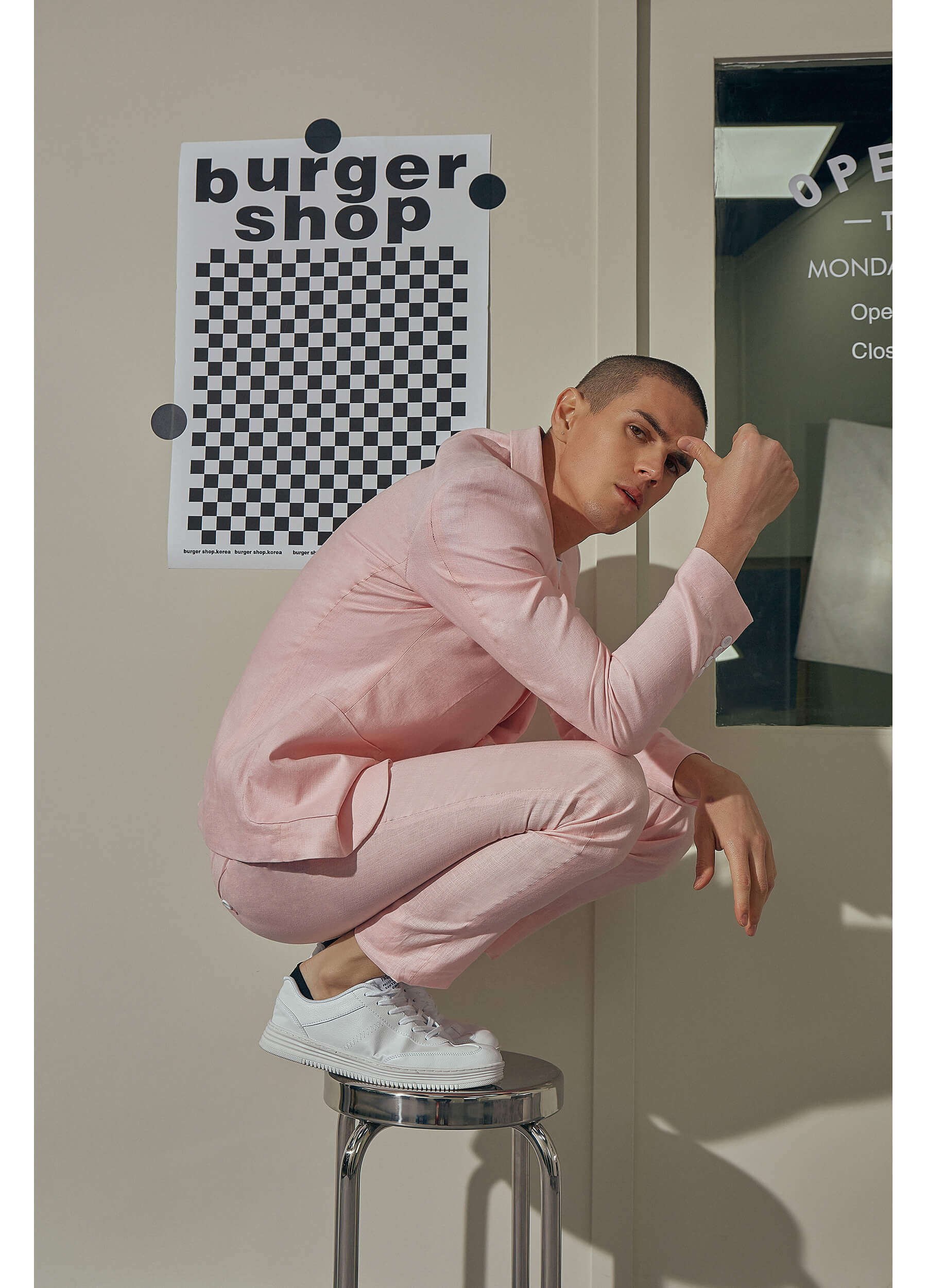 Men's pink linen suit