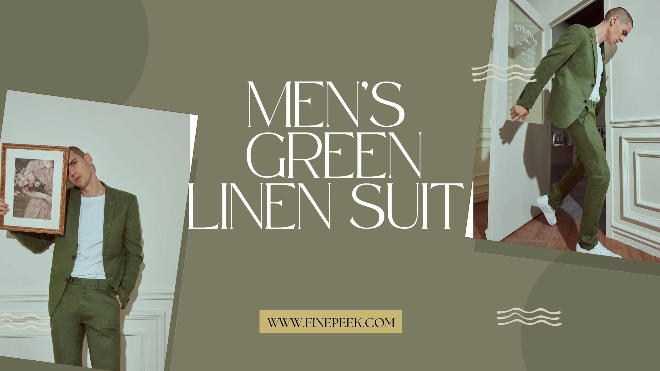 Men's Green Linen Suit – Slim Fit Two-Piece Jacket and Trousers Set for Stylish Comfort