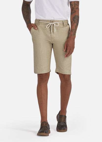 1PA1 Men's Cotton Linen Flat Front Shorts Drawstring Elastic Waist Beach Shorts