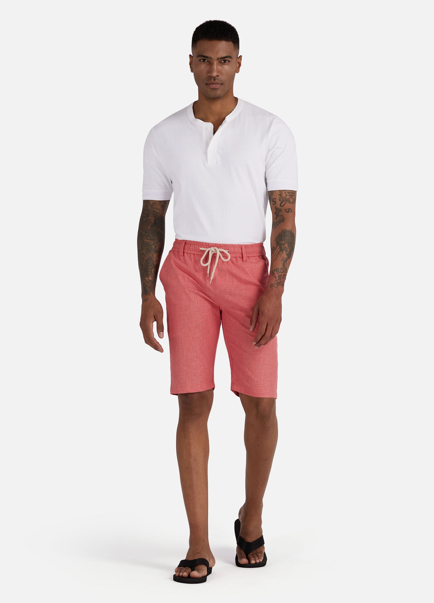 1PA1 Men's Cotton Linen Drawstring Shorts Elastic Waist Summer Beach Shorts