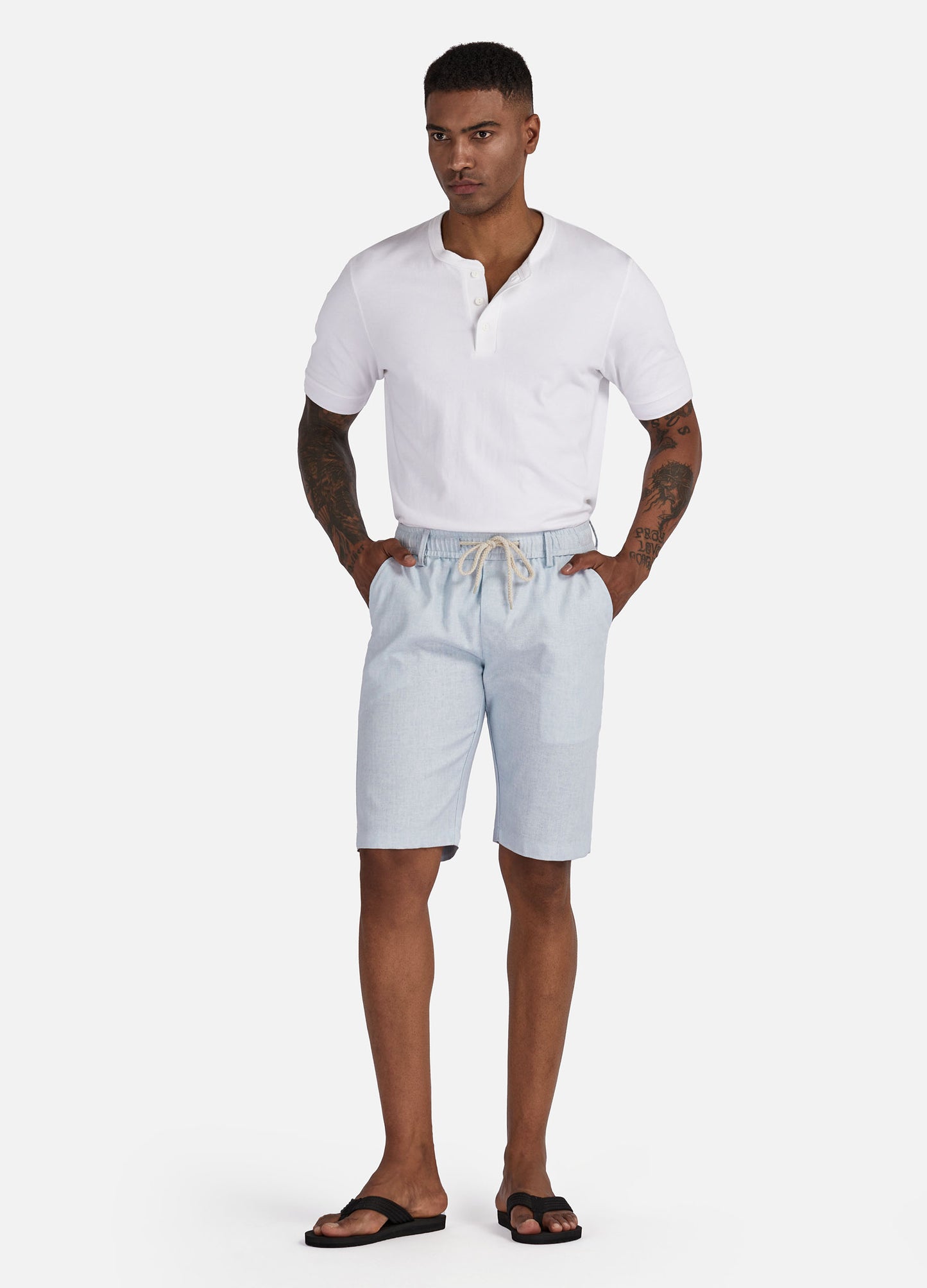 1PA1 Men's Cotton Linen Drawstring Shorts Elastic Waist Summer Beach Shorts