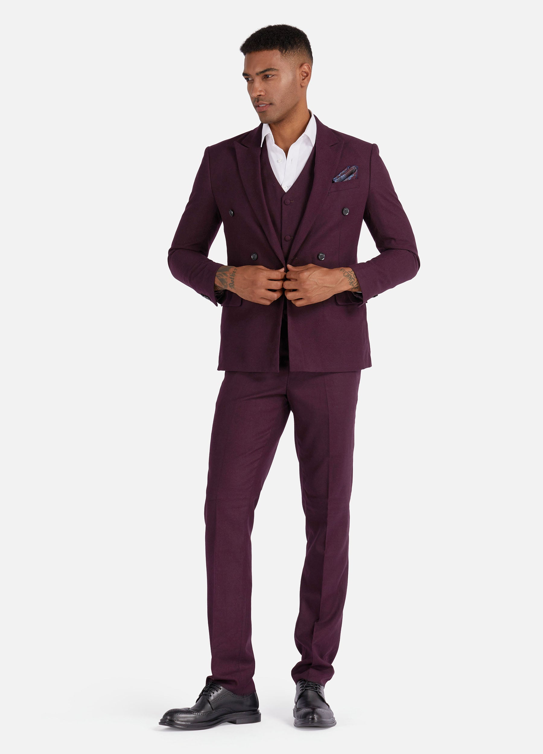 1PA1 Men's 3 Pieces Slim Fit Vested Suit, Wedding Tuxedo - Two Buttons Jacket, Vest & Pants