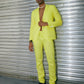 1PA1 Men's Linen Yellow Jacket Trousers 2-Pieces Suit Set