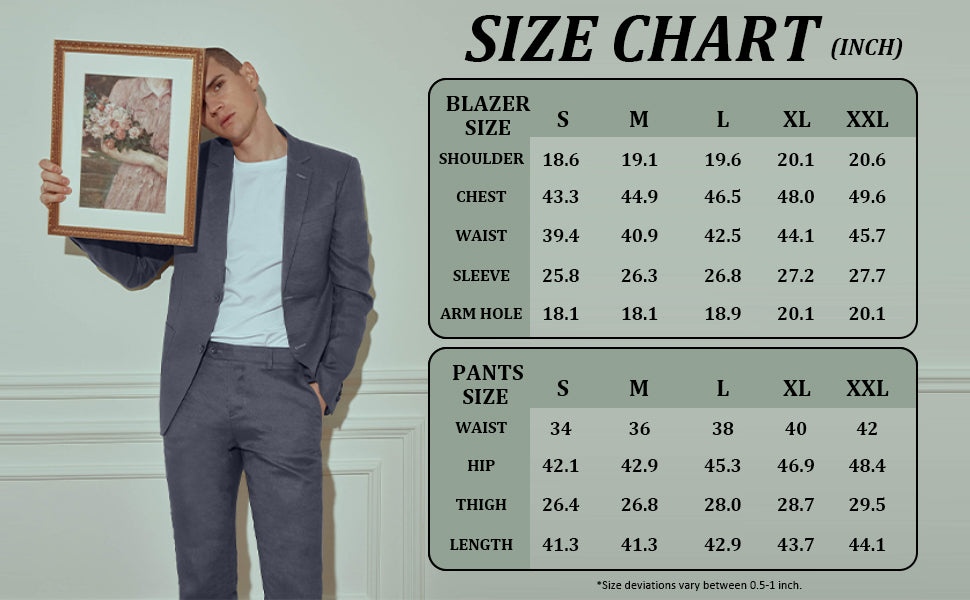 1PA1 Men's 100% Linen Gray Jacket Trousers 2-Pieces Suit Set