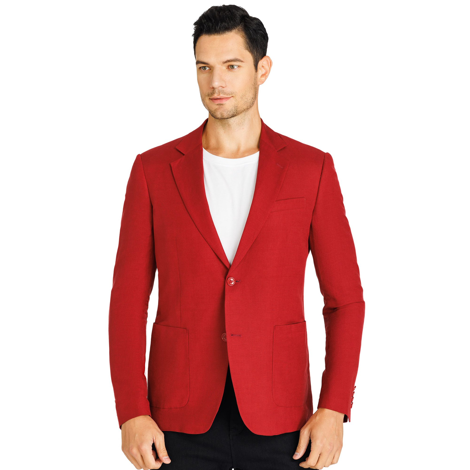 1PA1 Men's 100% Linen Lapel Two-Button Red Blazer