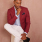 1PA1 Men's Linen Lapel Two-Button Red Blazer