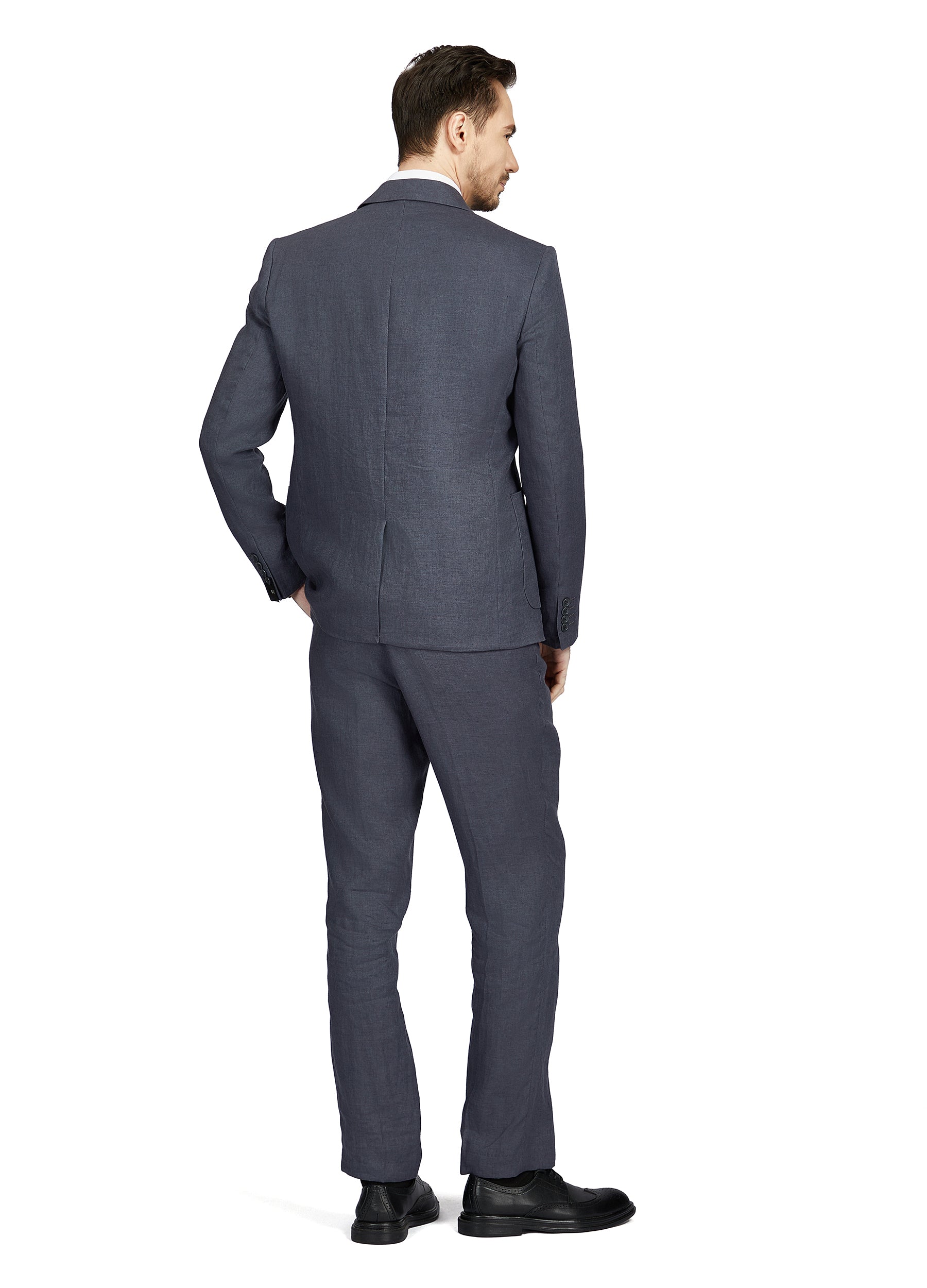 1PA1 Men's 100% Linen Gray Jacket Trousers 2-Pieces Suit Set