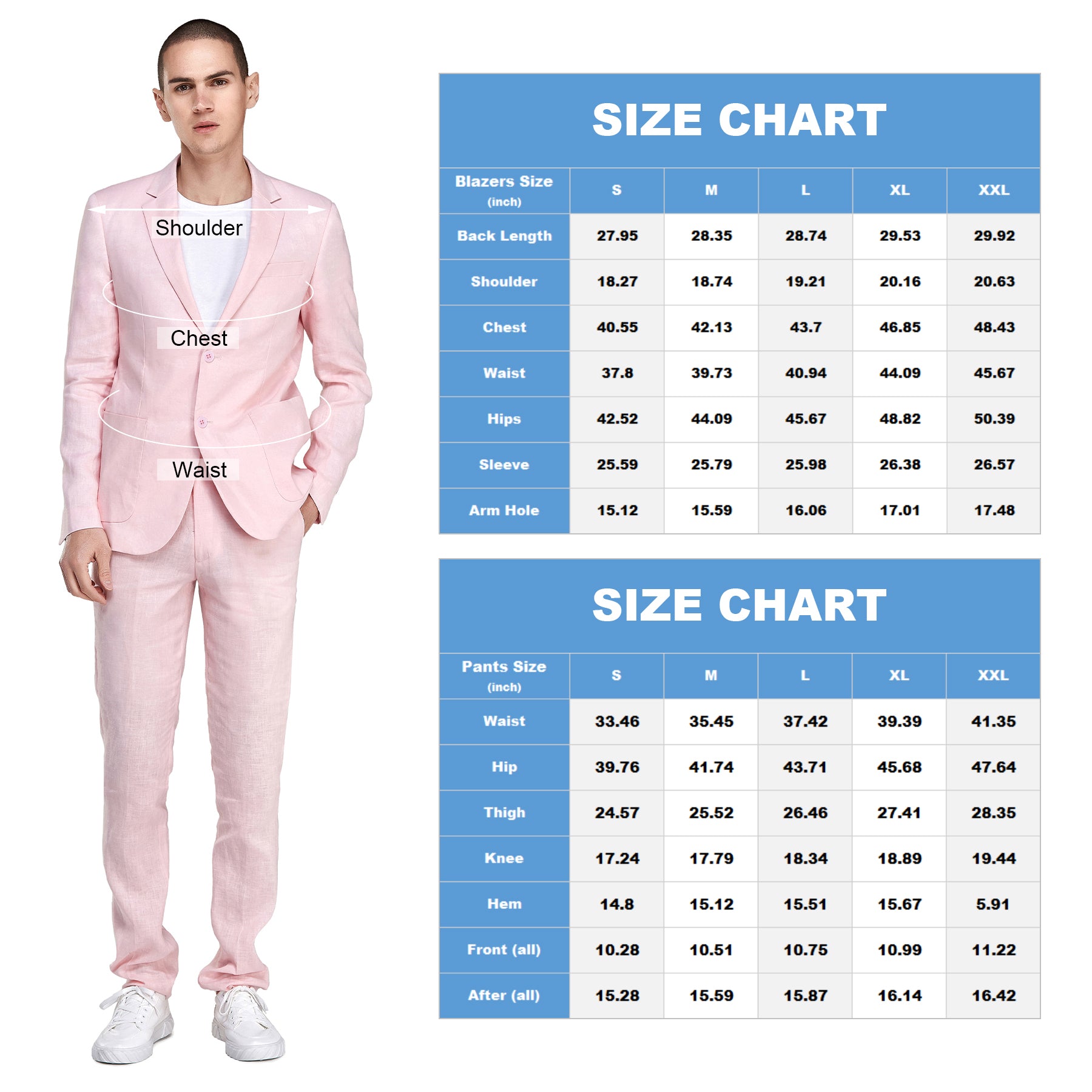 1PA1 Men's 100% Linen Pink Jacket Trousers 2-Pieces Suit Set