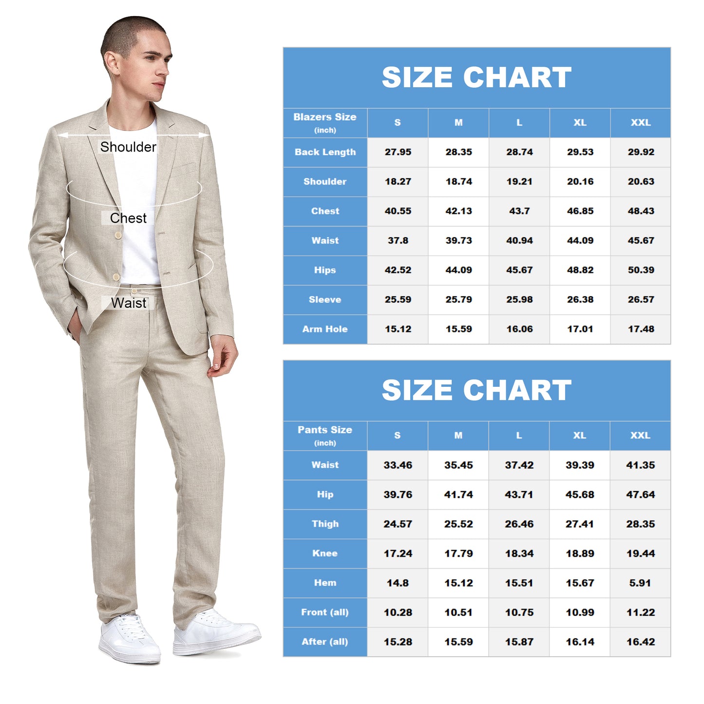1PA1 Men's Linen Khaki Jacket Trousers 2-Pieces Suit Set
