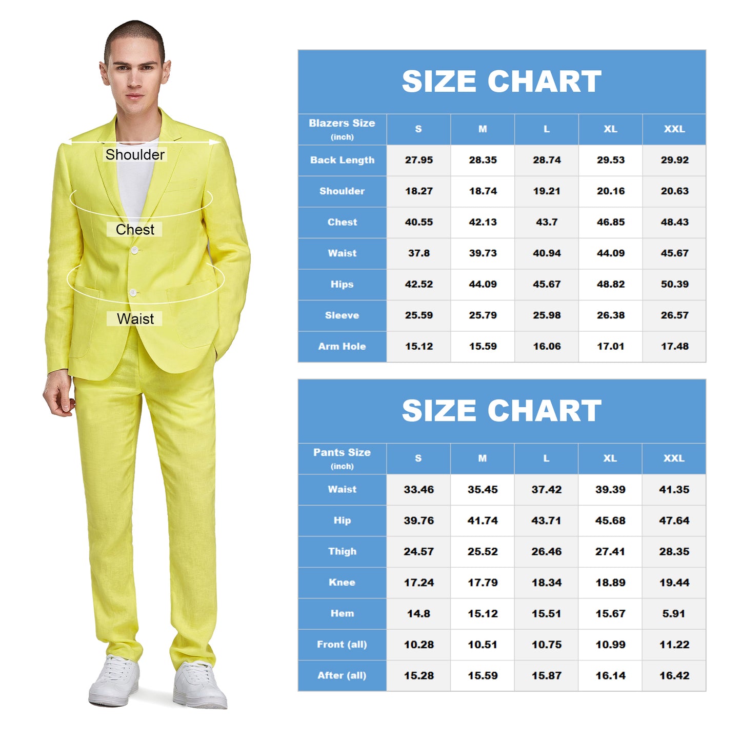 1PA1 Men's Linen Yellow Jacket Trousers 2-Pieces Suit Set