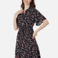MECALA Women's Ditsy Floral Print Short Sleeve Drawstring Waist Pleated Dress